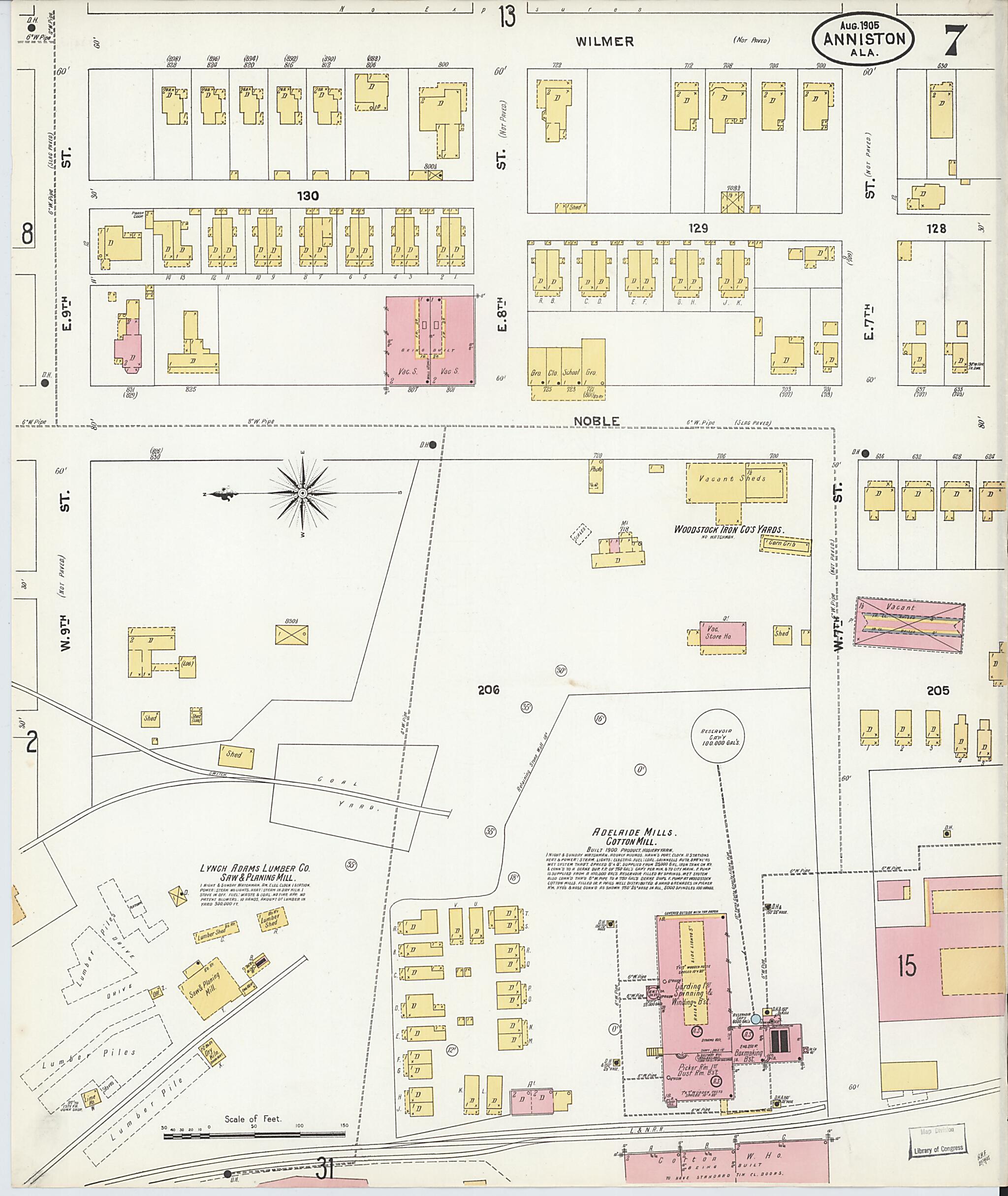 This old map of Anniston, Calhoun County, Alabama was created by Sanborn Map Company in 1905