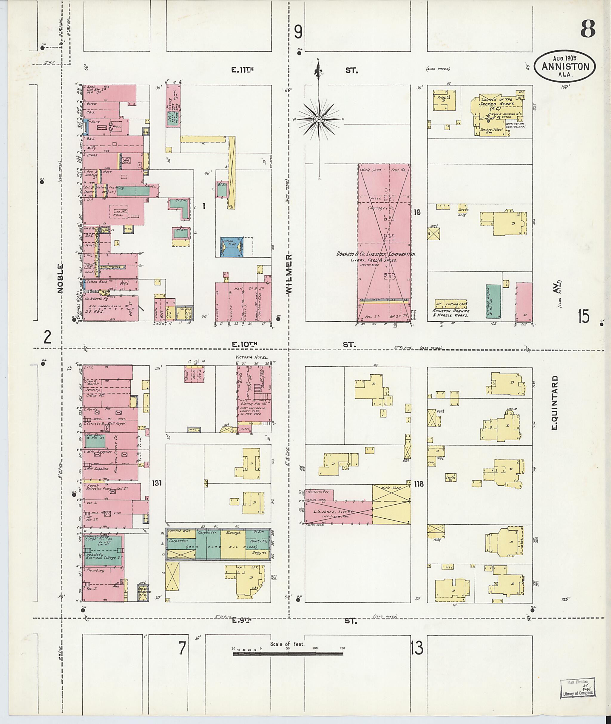 This old map of Anniston, Calhoun County, Alabama was created by Sanborn Map Company in 1905