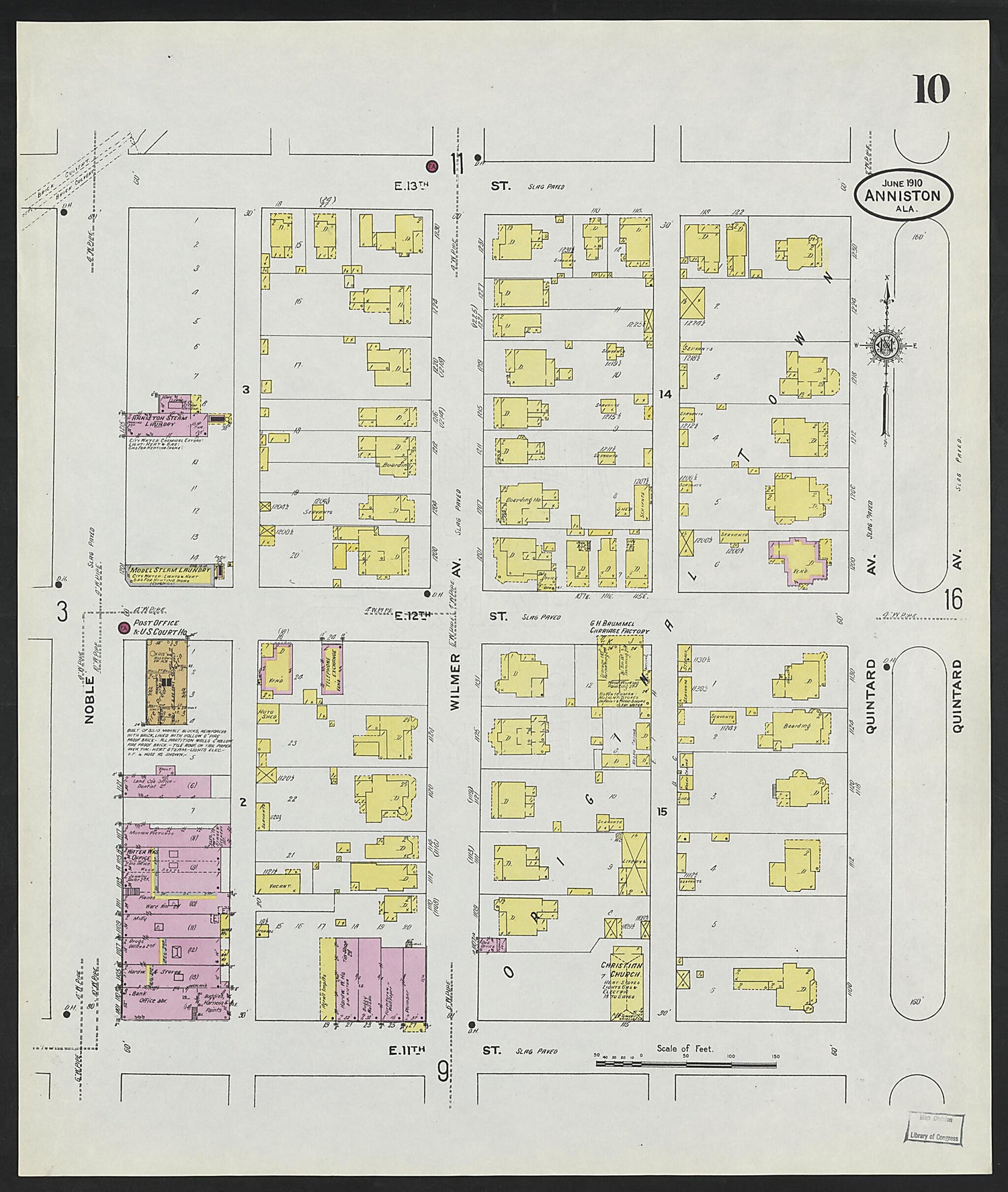 This old map of Anniston, Calhoun County, Alabama was created by Sanborn Map Company in 1910