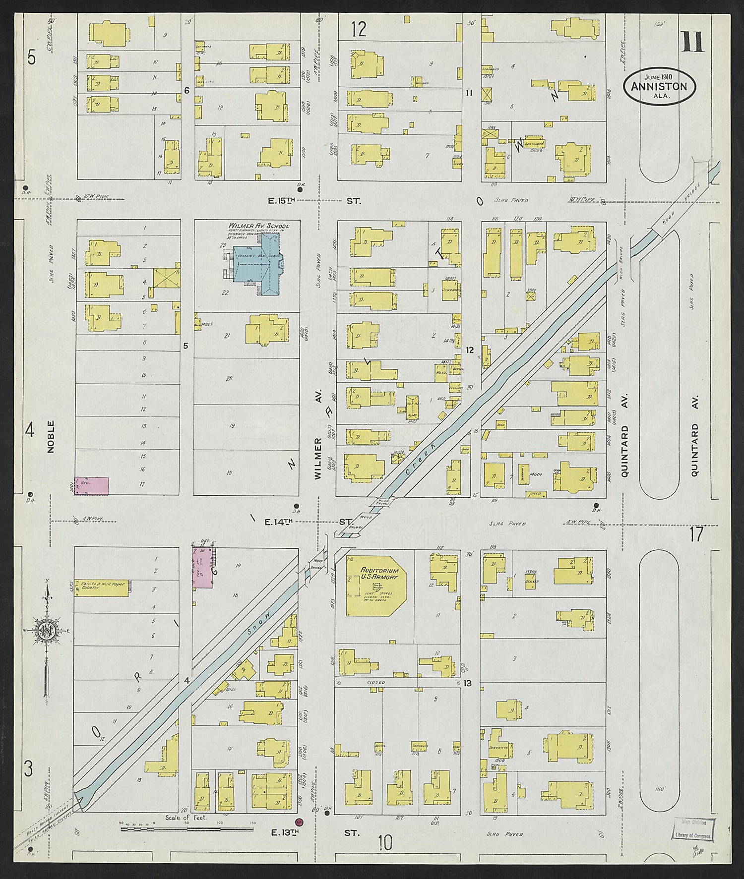 This old map of Anniston, Calhoun County, Alabama was created by Sanborn Map Company in 1910