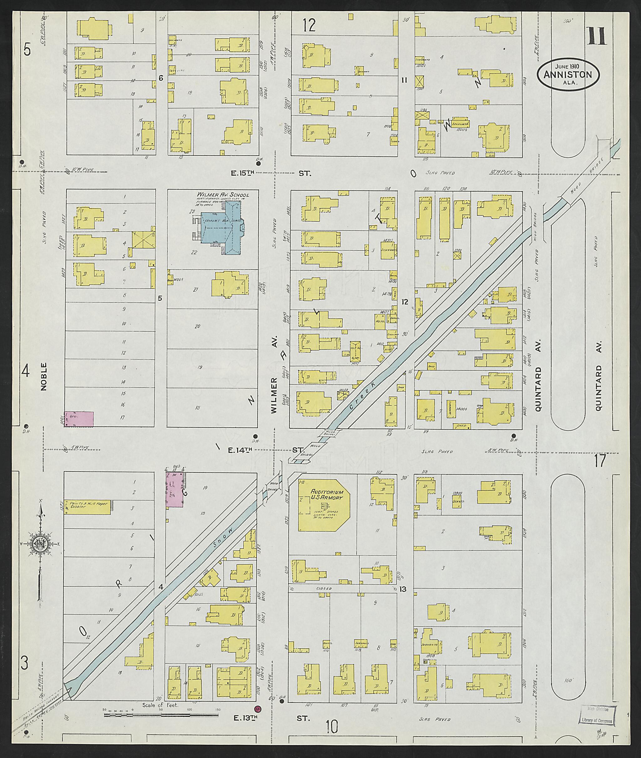 This old map of Anniston, Calhoun County, Alabama was created by Sanborn Map Company in 1910