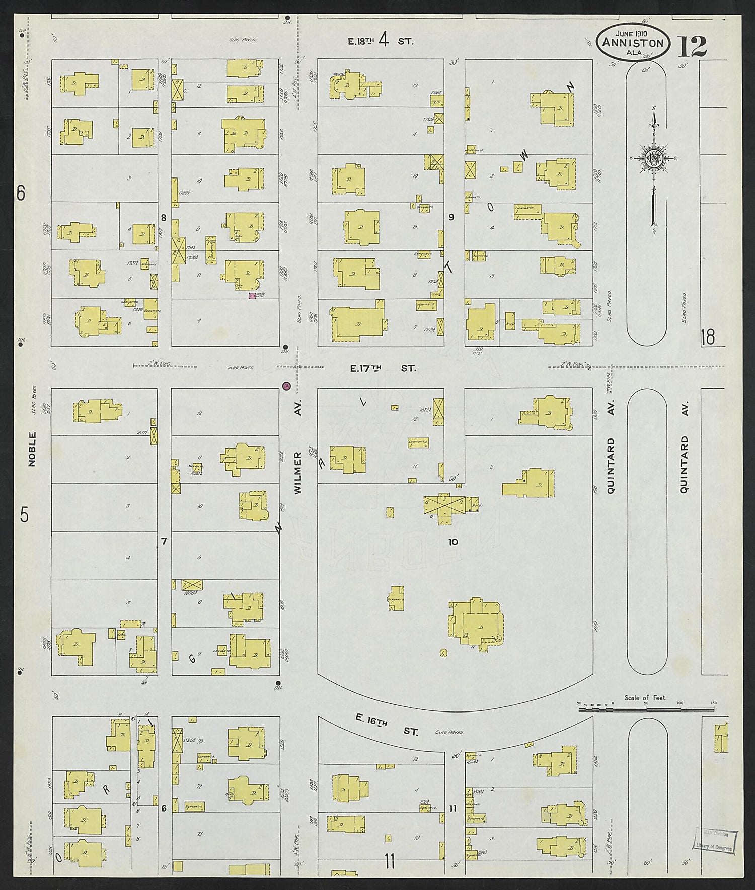 This old map of Anniston, Calhoun County, Alabama was created by Sanborn Map Company in 1910