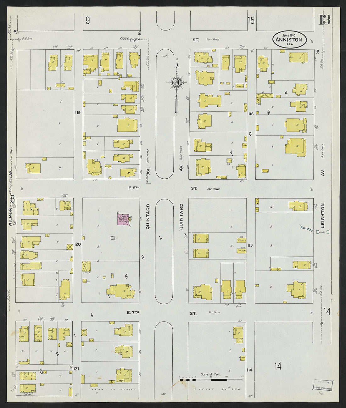 This old map of Anniston, Calhoun County, Alabama was created by Sanborn Map Company in 1910