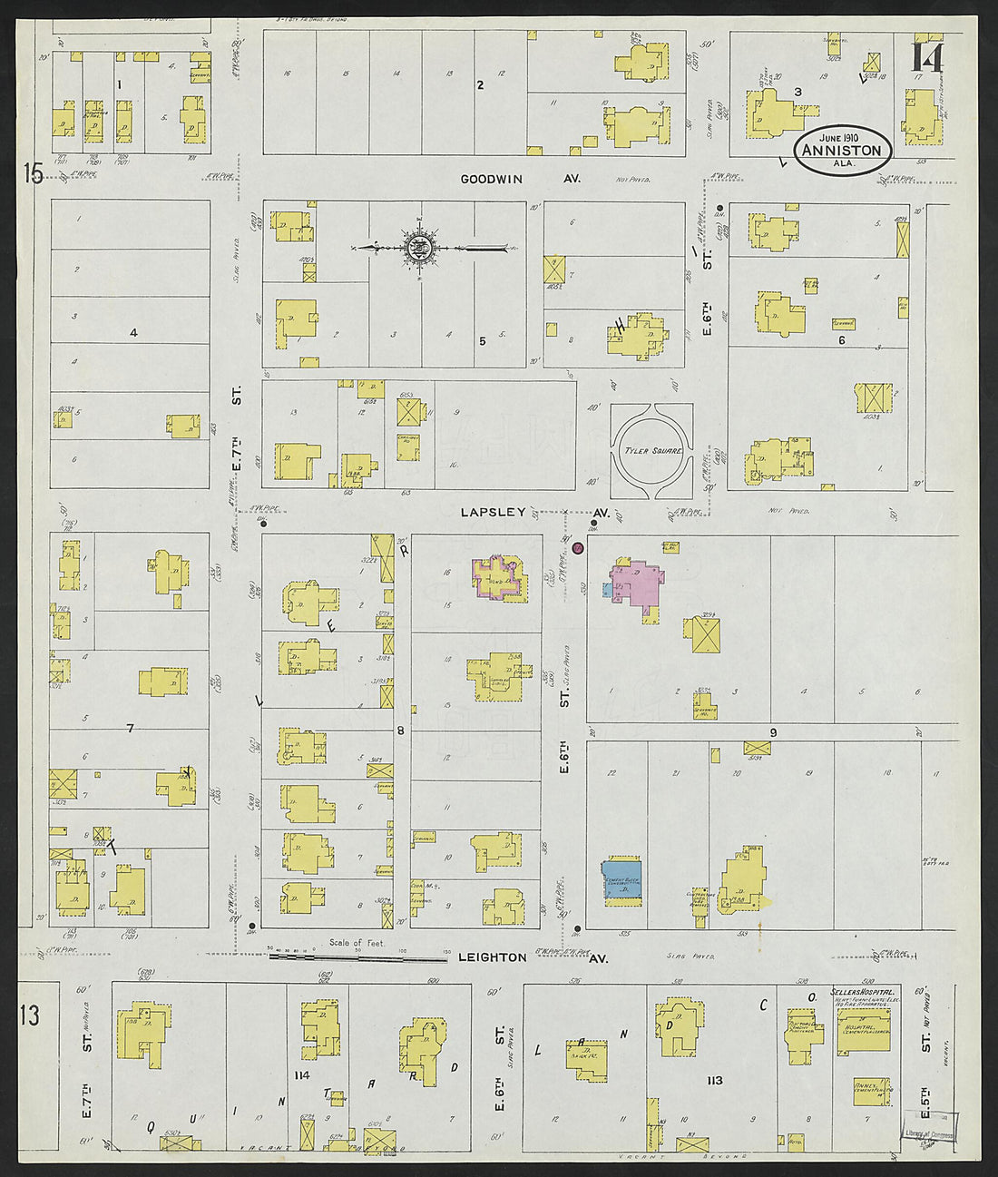 This old map of Anniston, Calhoun County, Alabama was created by Sanborn Map Company in 1910