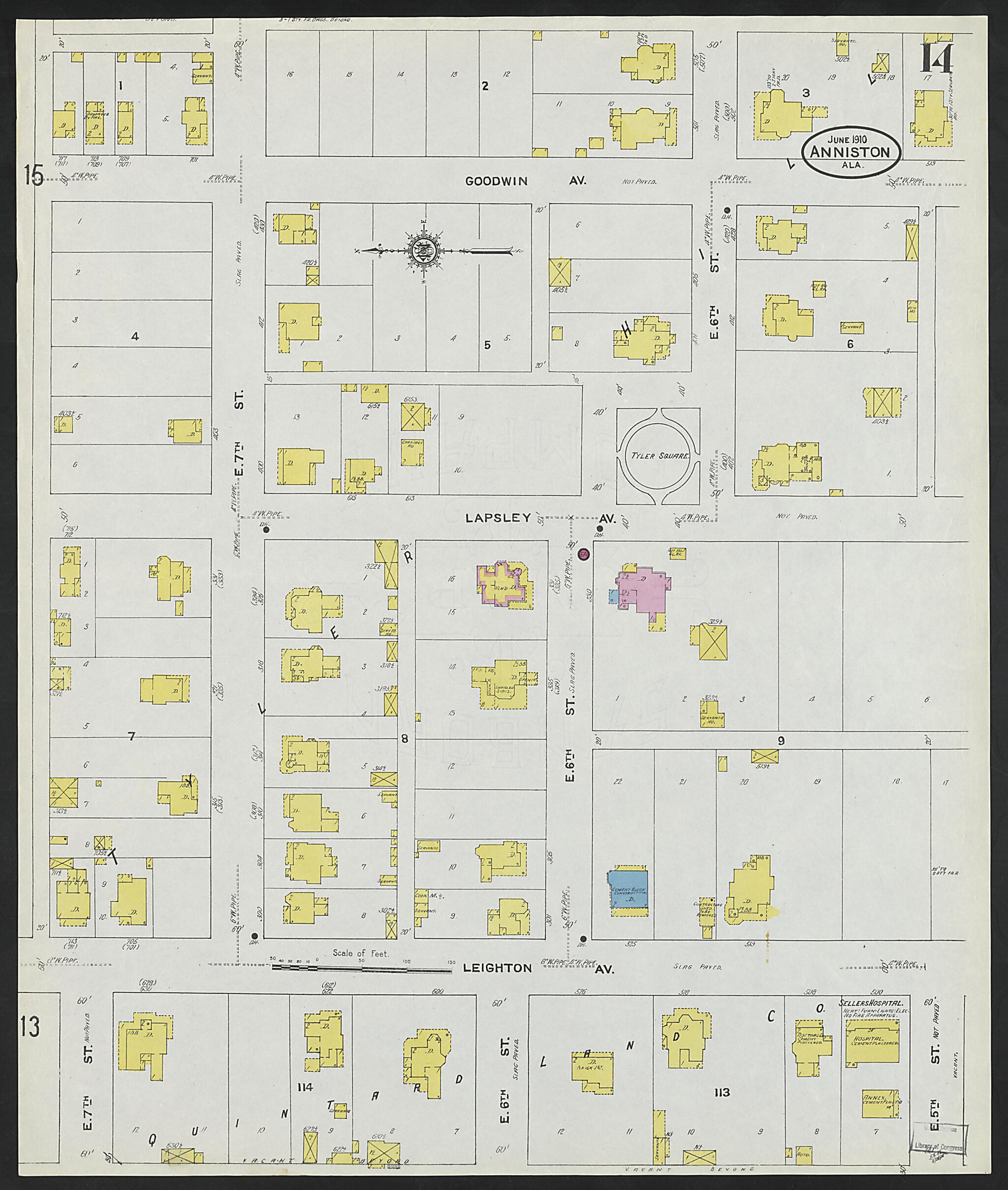 This old map of Anniston, Calhoun County, Alabama was created by Sanborn Map Company in 1910