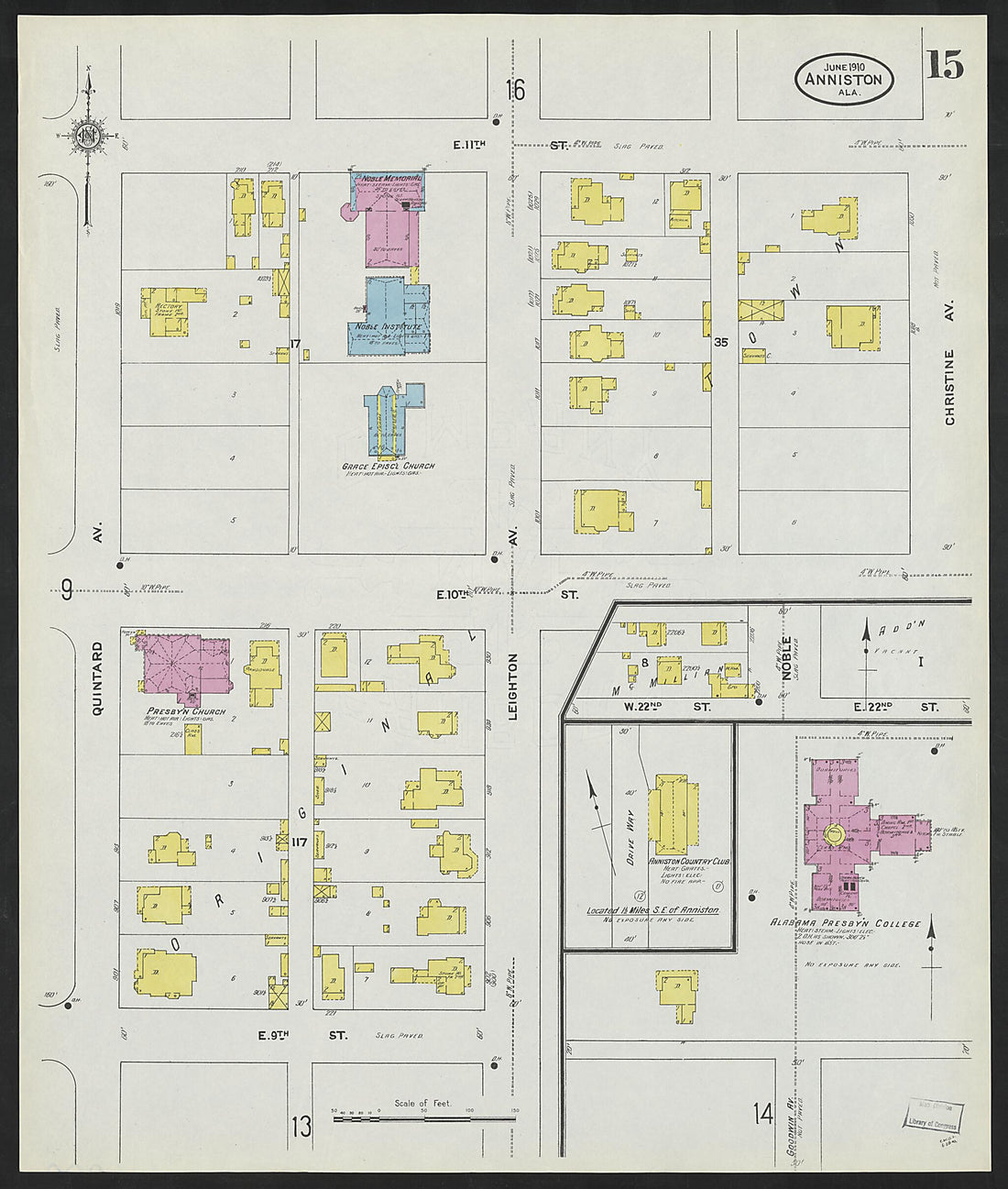 This old map of Anniston, Calhoun County, Alabama was created by Sanborn Map Company in 1910