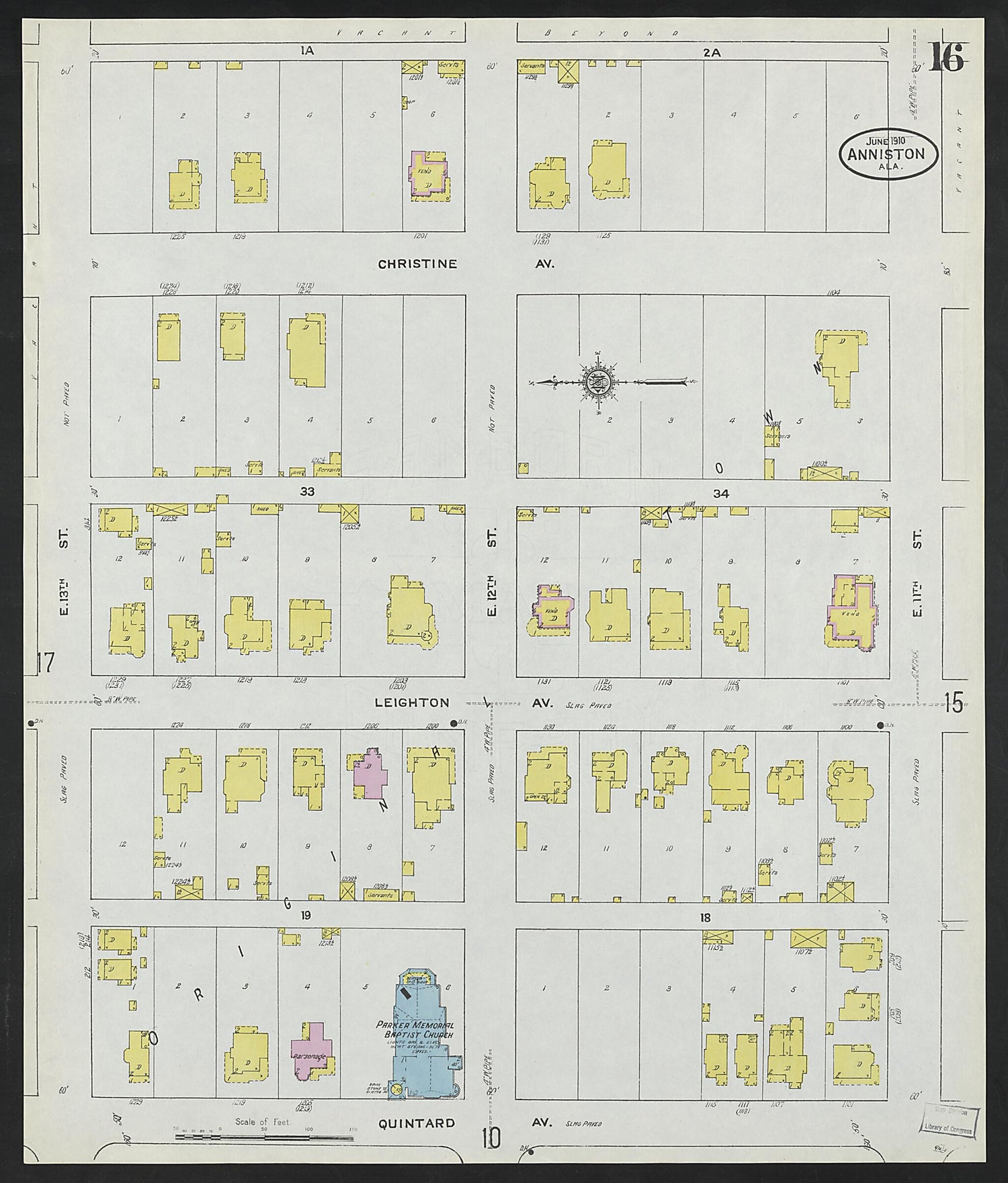 This old map of Anniston, Calhoun County, Alabama was created by Sanborn Map Company in 1910