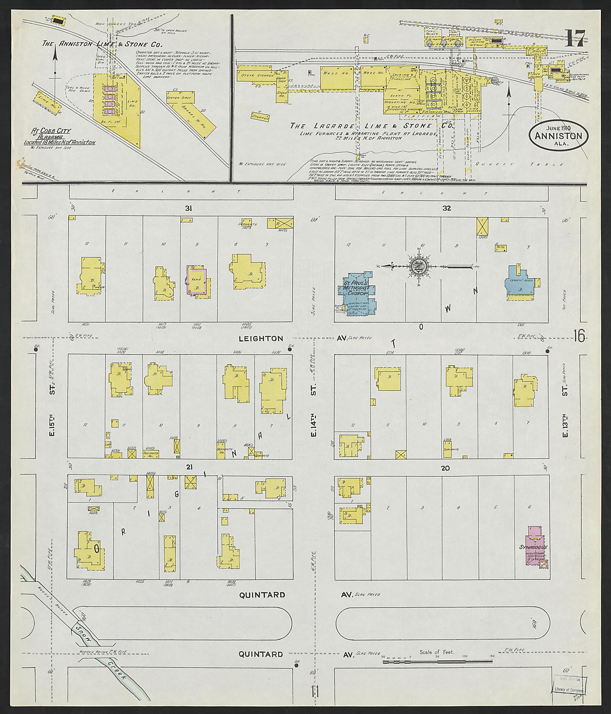 This old map of Anniston, Calhoun County, Alabama was created by Sanborn Map Company in 1910