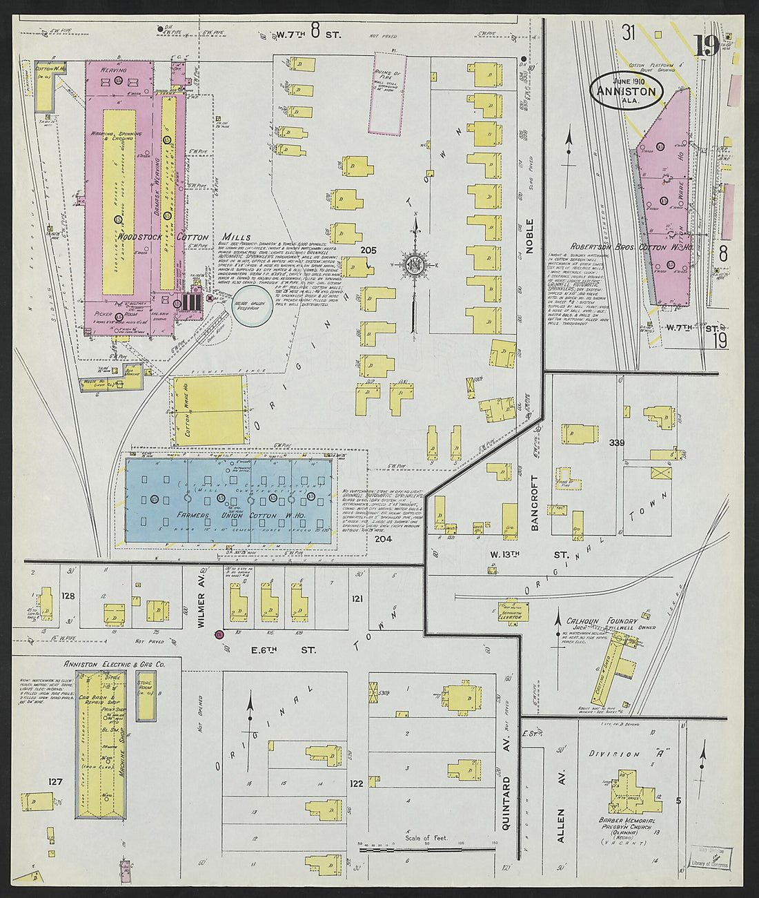 This old map of Anniston, Calhoun County, Alabama was created by Sanborn Map Company in 1910