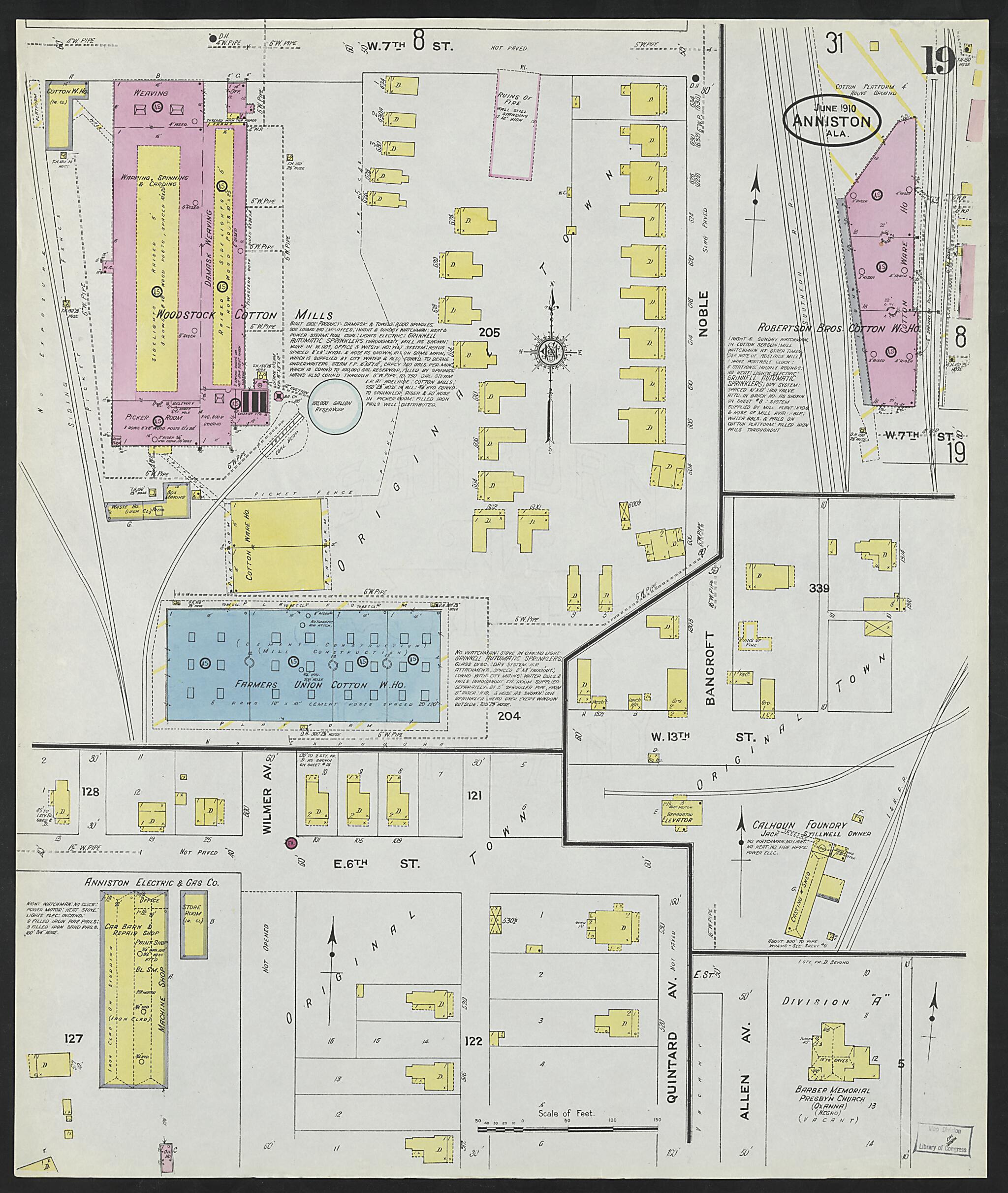 This old map of Anniston, Calhoun County, Alabama was created by Sanborn Map Company in 1910