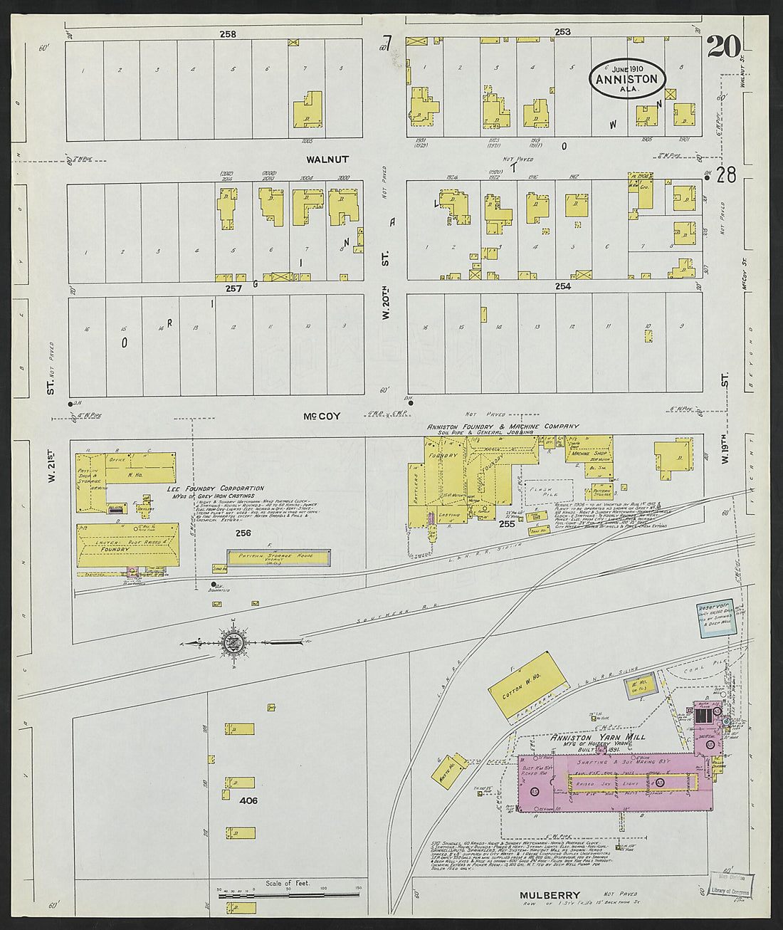 This old map of Anniston, Calhoun County, Alabama was created by Sanborn Map Company in 1910