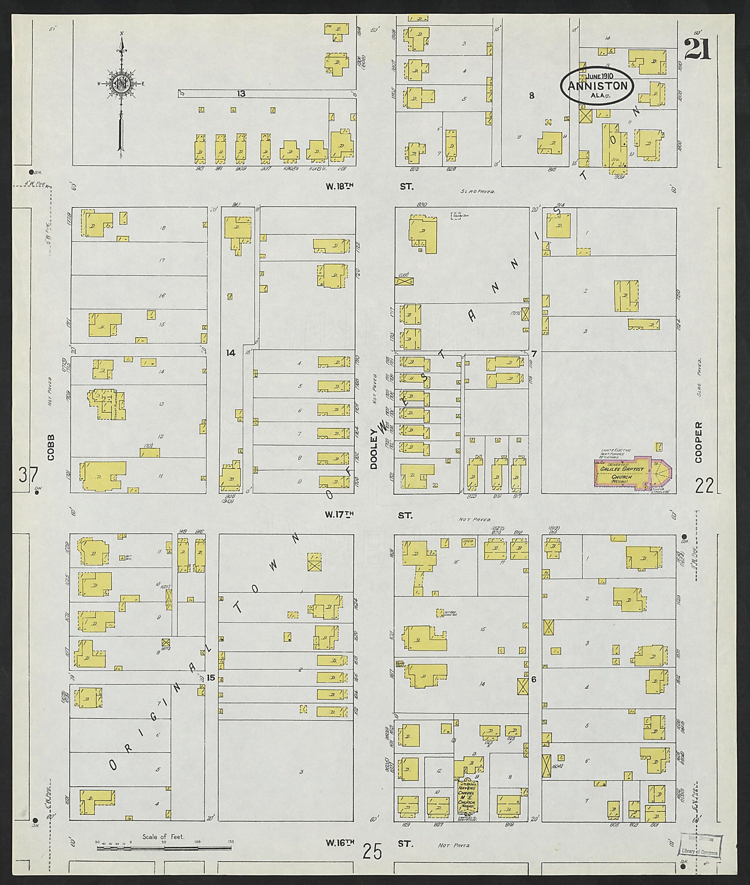 This old map of Anniston, Calhoun County, Alabama was created by Sanborn Map Company in 1910