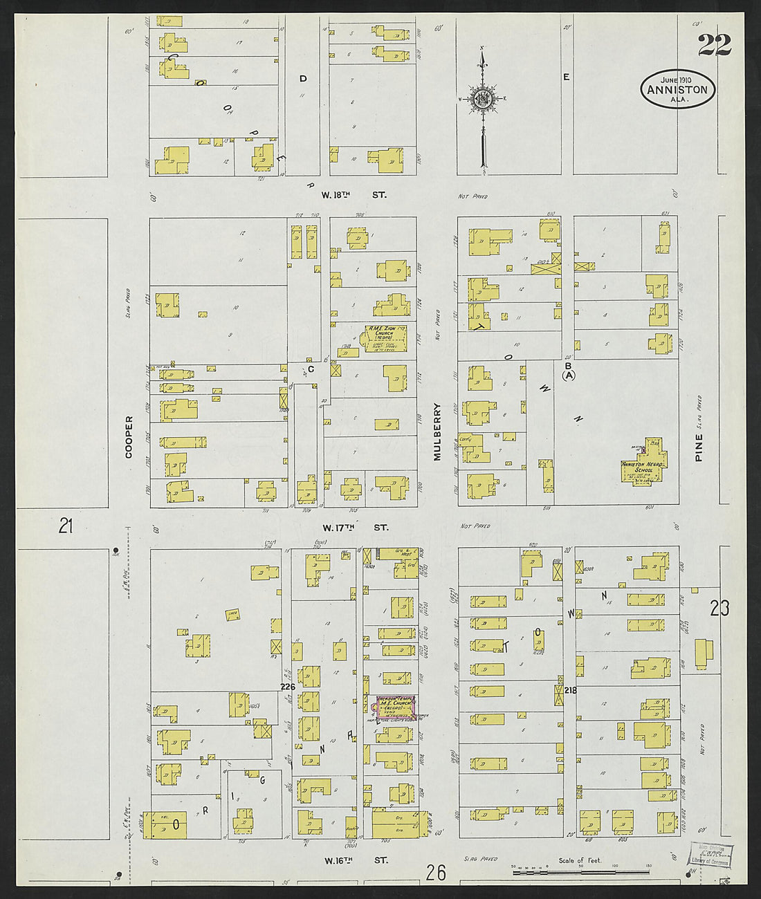 This old map of Anniston, Calhoun County, Alabama was created by Sanborn Map Company in 1910