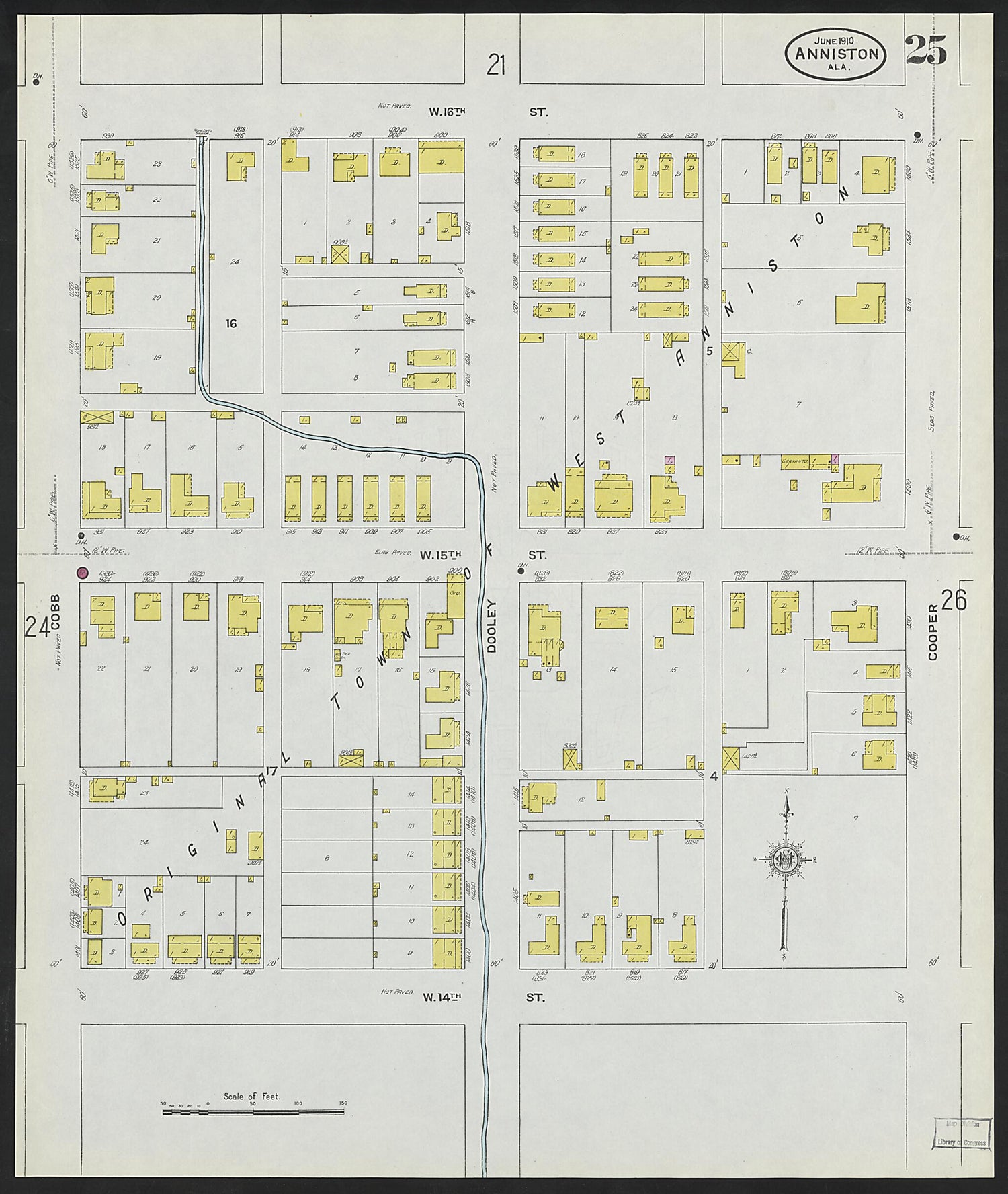 This old map of Anniston, Calhoun County, Alabama was created by Sanborn Map Company in 1910