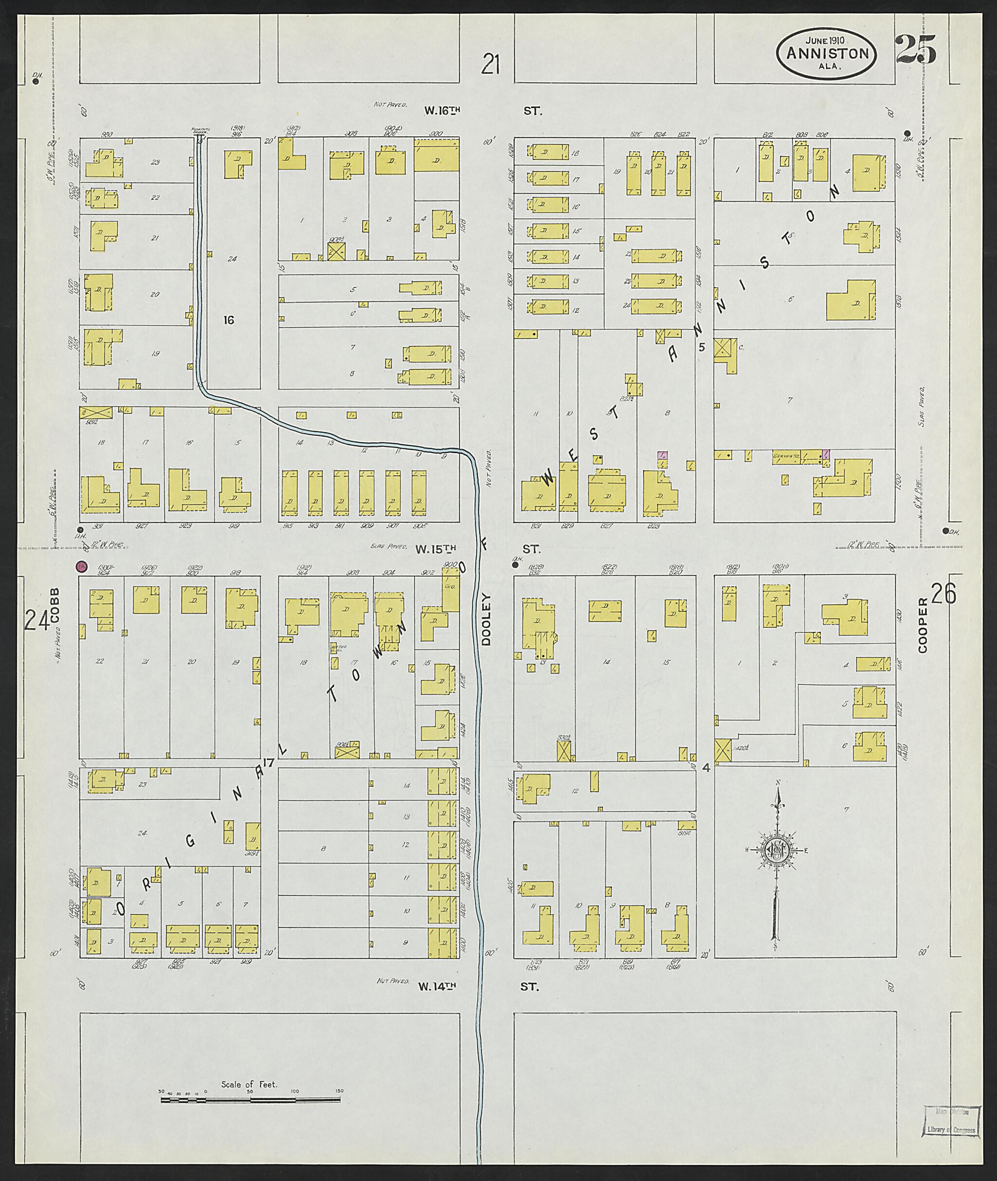 This old map of Anniston, Calhoun County, Alabama was created by Sanborn Map Company in 1910