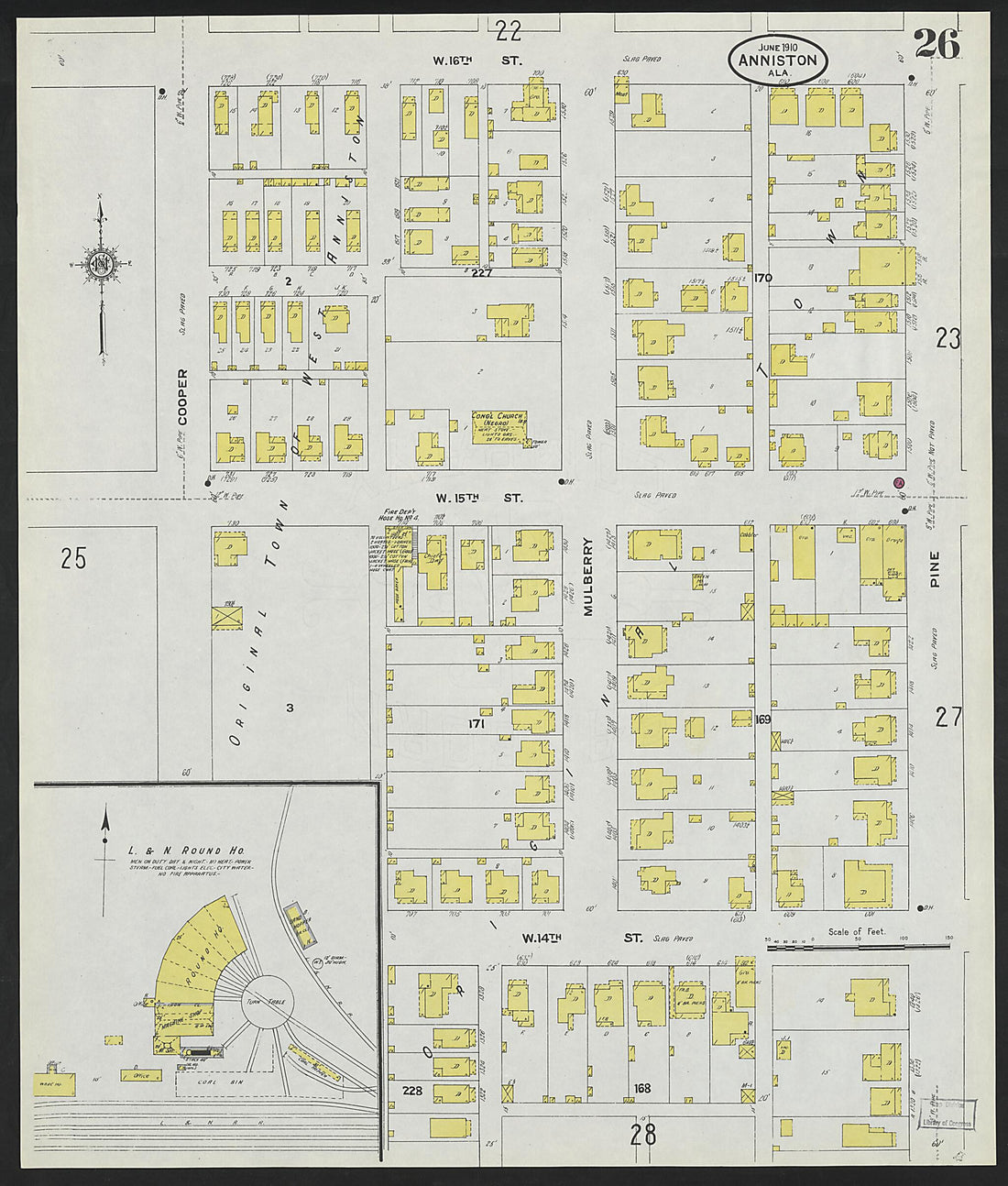 This old map of Anniston, Calhoun County, Alabama was created by Sanborn Map Company in 1910