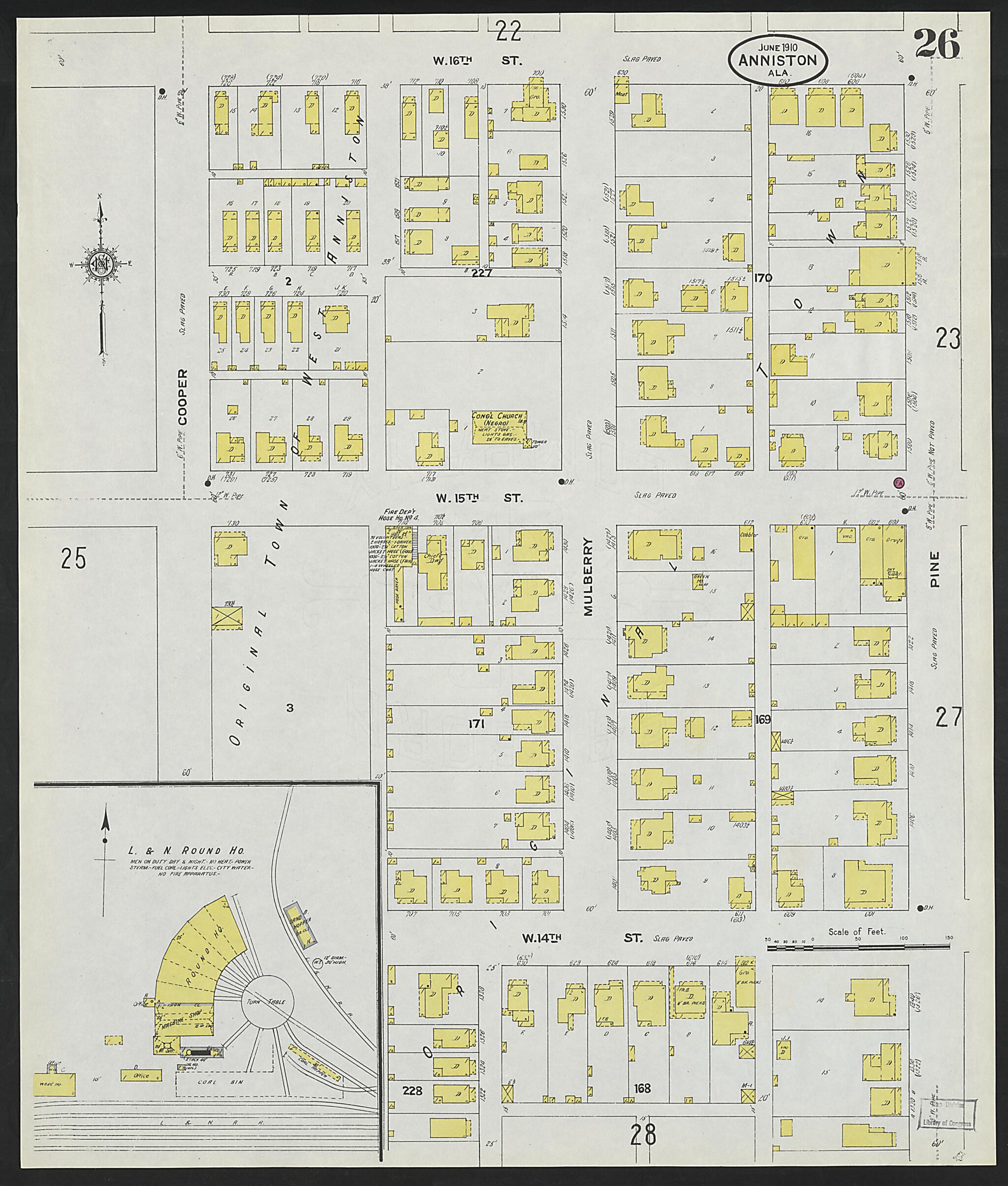 This old map of Anniston, Calhoun County, Alabama was created by Sanborn Map Company in 1910