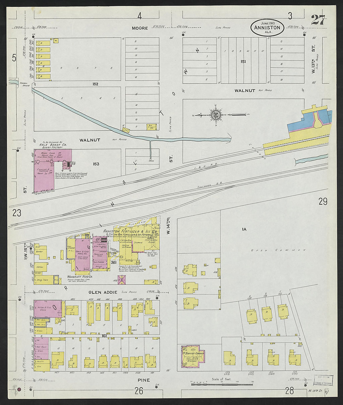 This old map of Anniston, Calhoun County, Alabama was created by Sanborn Map Company in 1910