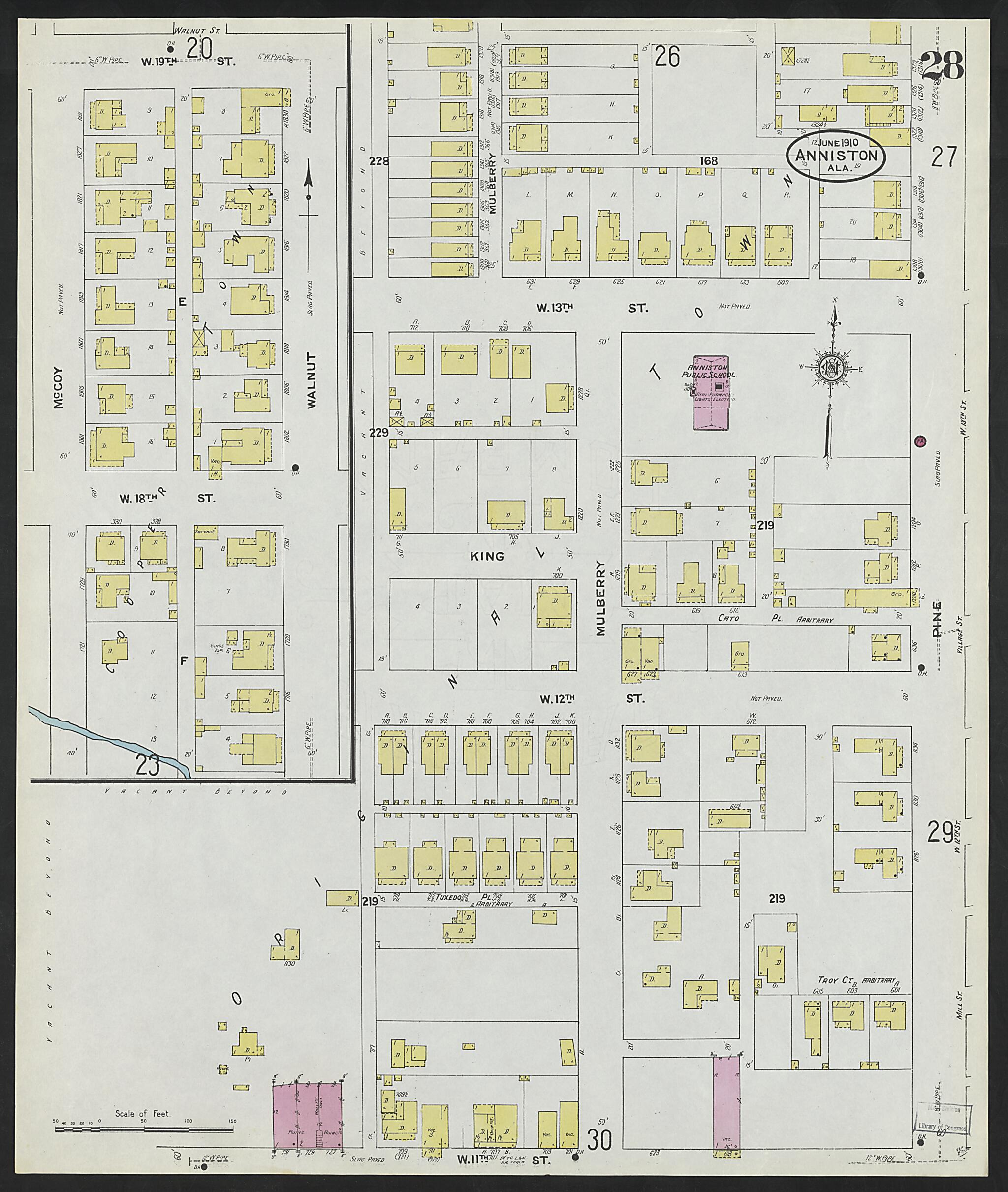 This old map of Anniston, Calhoun County, Alabama was created by Sanborn Map Company in 1910