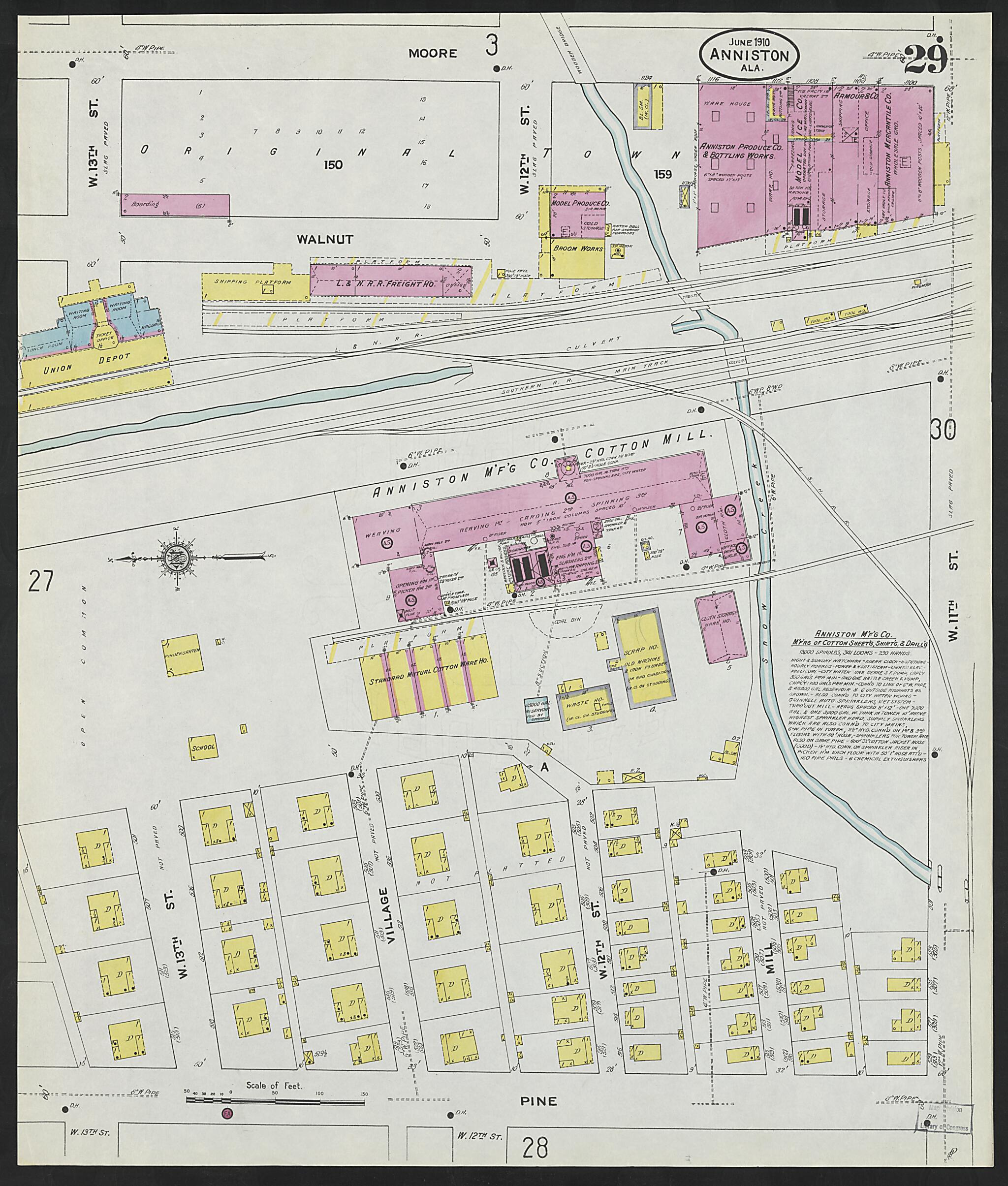 This old map of Anniston, Calhoun County, Alabama was created by Sanborn Map Company in 1910