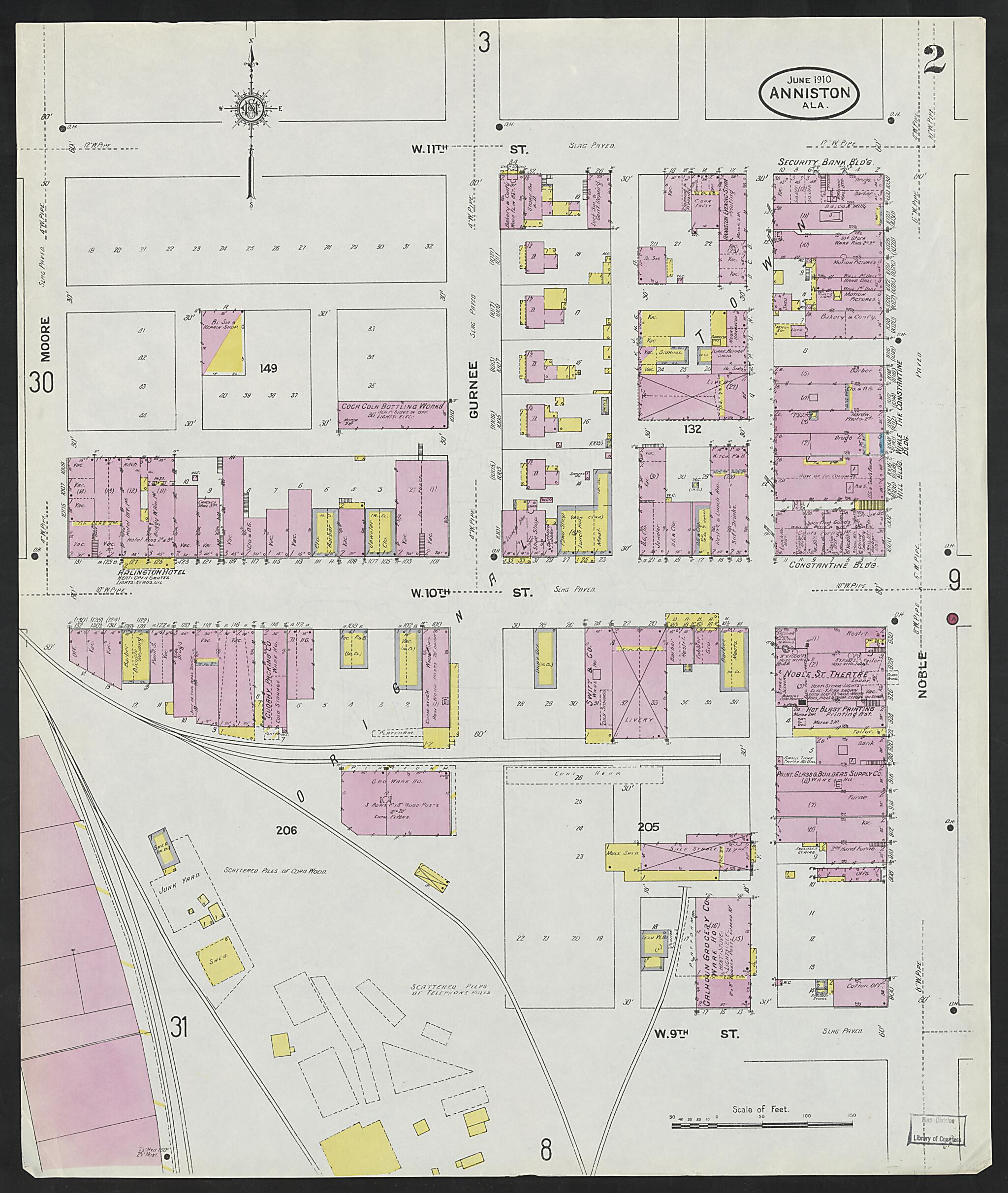 This old map of Anniston, Calhoun County, Alabama was created by Sanborn Map Company in 1910