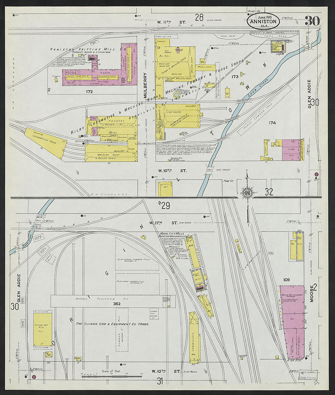 This old map of Anniston, Calhoun County, Alabama was created by Sanborn Map Company in 1910