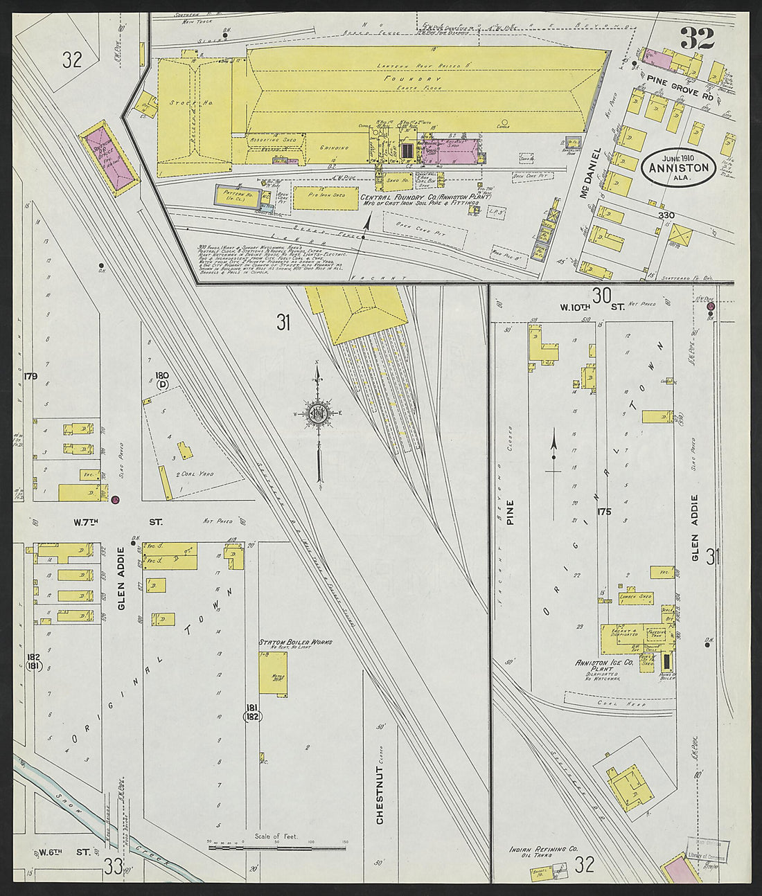 This old map of Anniston, Calhoun County, Alabama was created by Sanborn Map Company in 1910