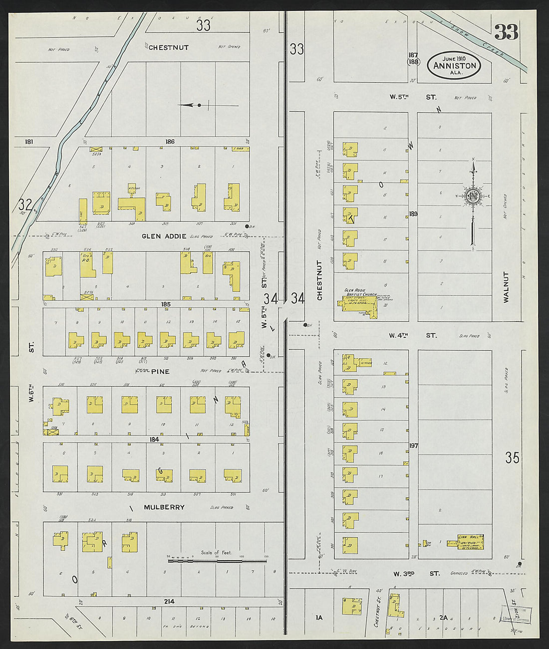 This old map of Anniston, Calhoun County, Alabama was created by Sanborn Map Company in 1910