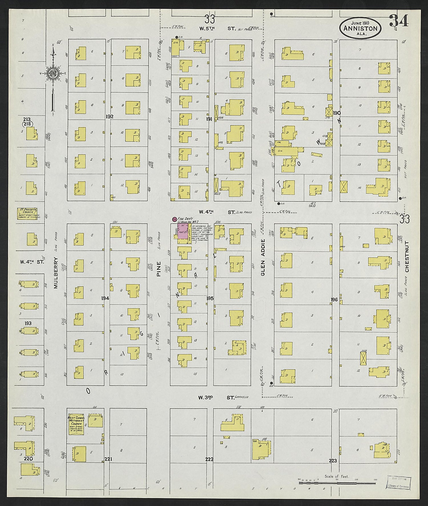 This old map of Anniston, Calhoun County, Alabama was created by Sanborn Map Company in 1910