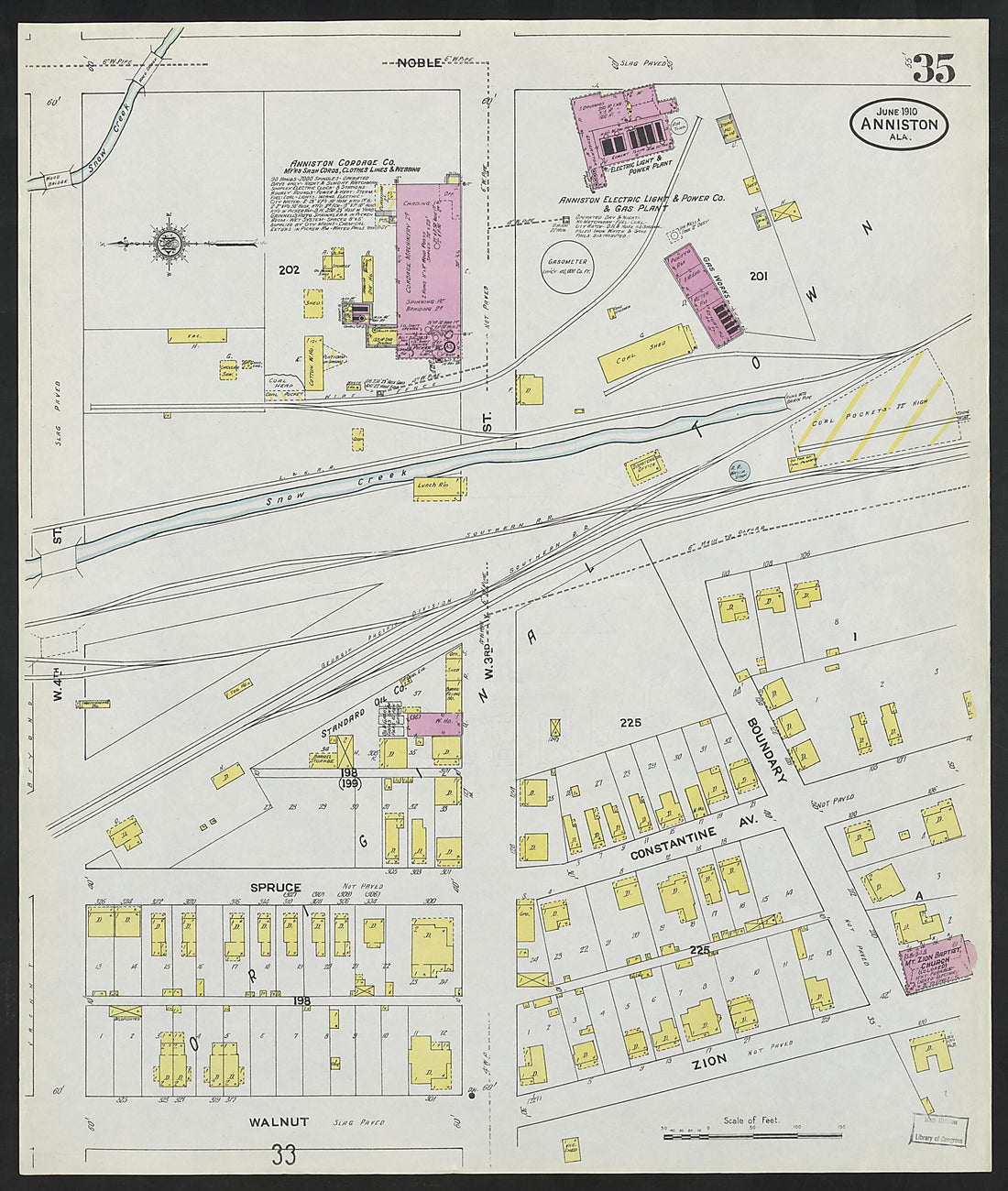 This old map of Anniston, Calhoun County, Alabama was created by Sanborn Map Company in 1910