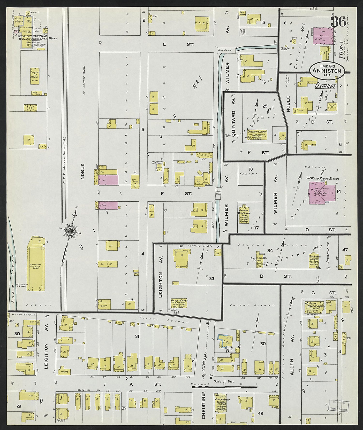 This old map of Anniston, Calhoun County, Alabama was created by Sanborn Map Company in 1910