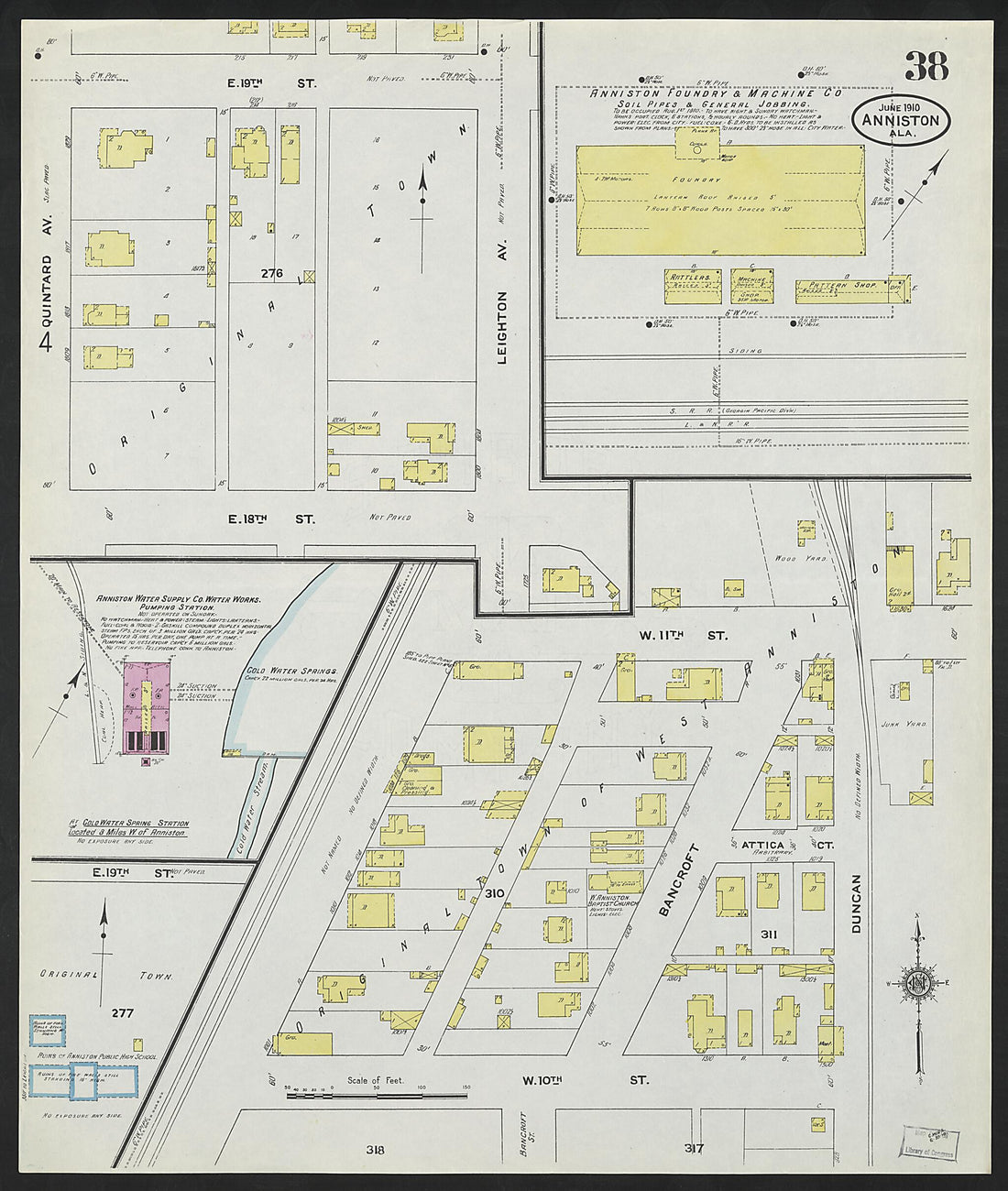 This old map of Anniston, Calhoun County, Alabama was created by Sanborn Map Company in 1910