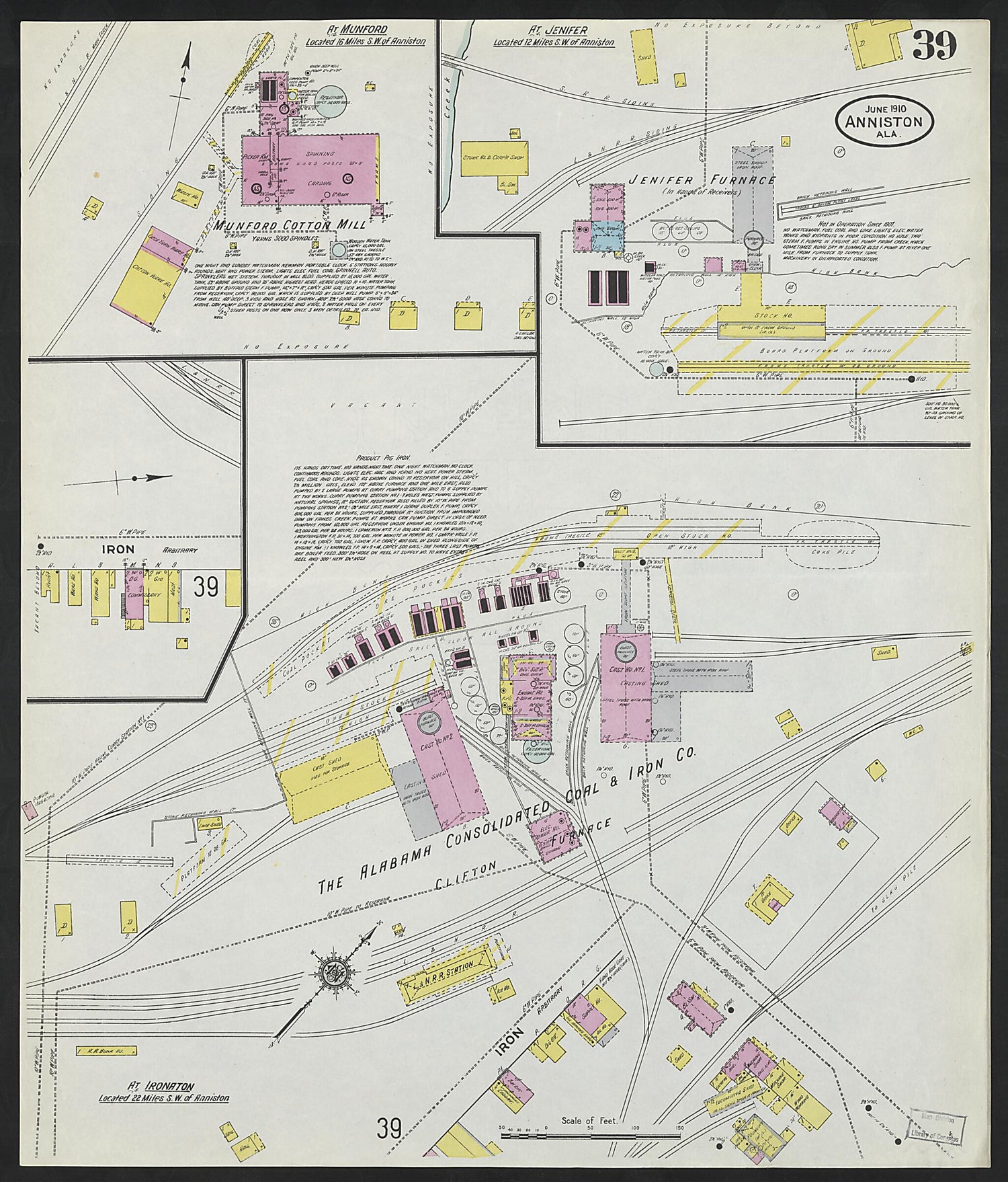 This old map of Anniston, Calhoun County, Alabama was created by Sanborn Map Company in 1910