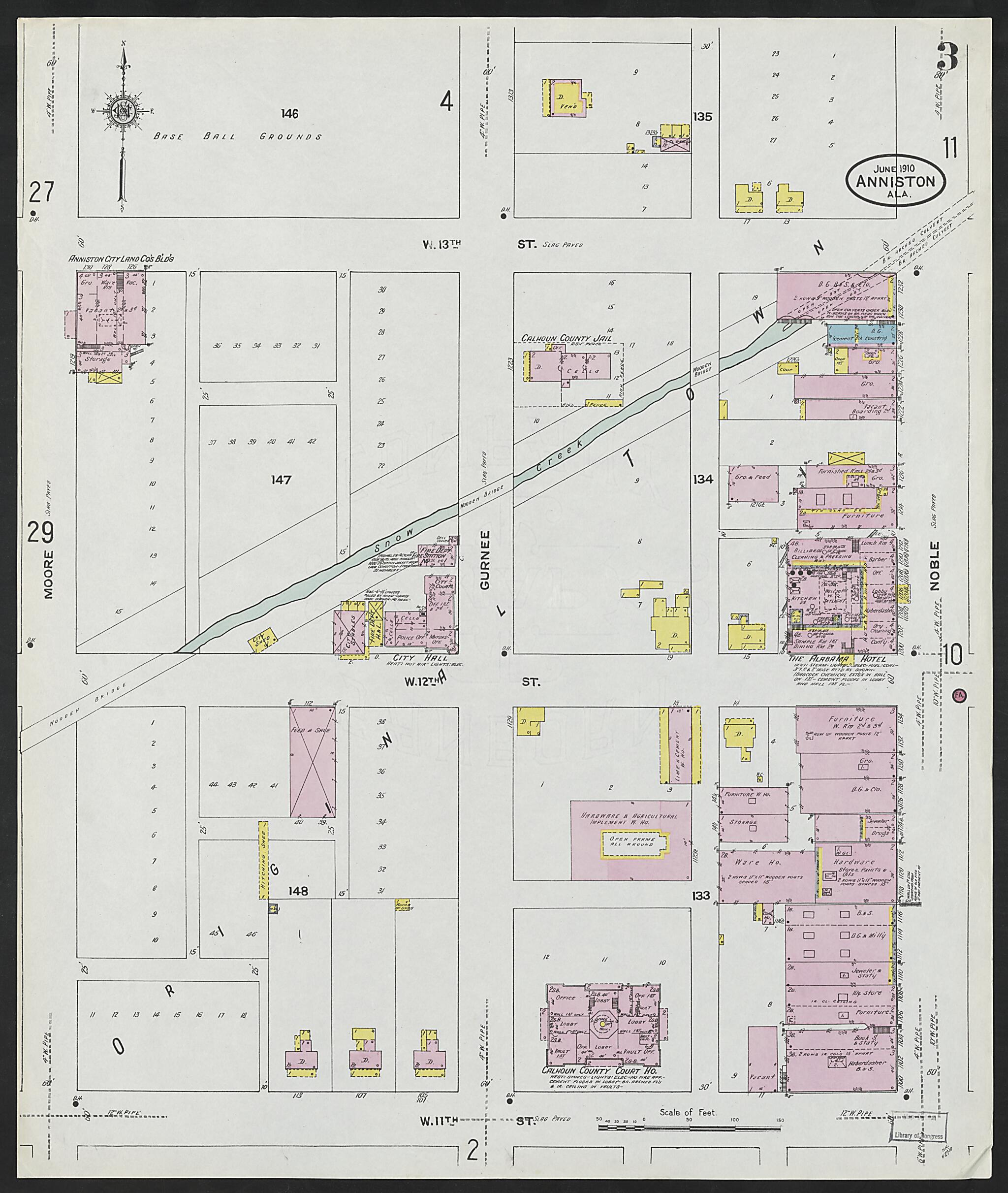 This old map of Anniston, Calhoun County, Alabama was created by Sanborn Map Company in 1910