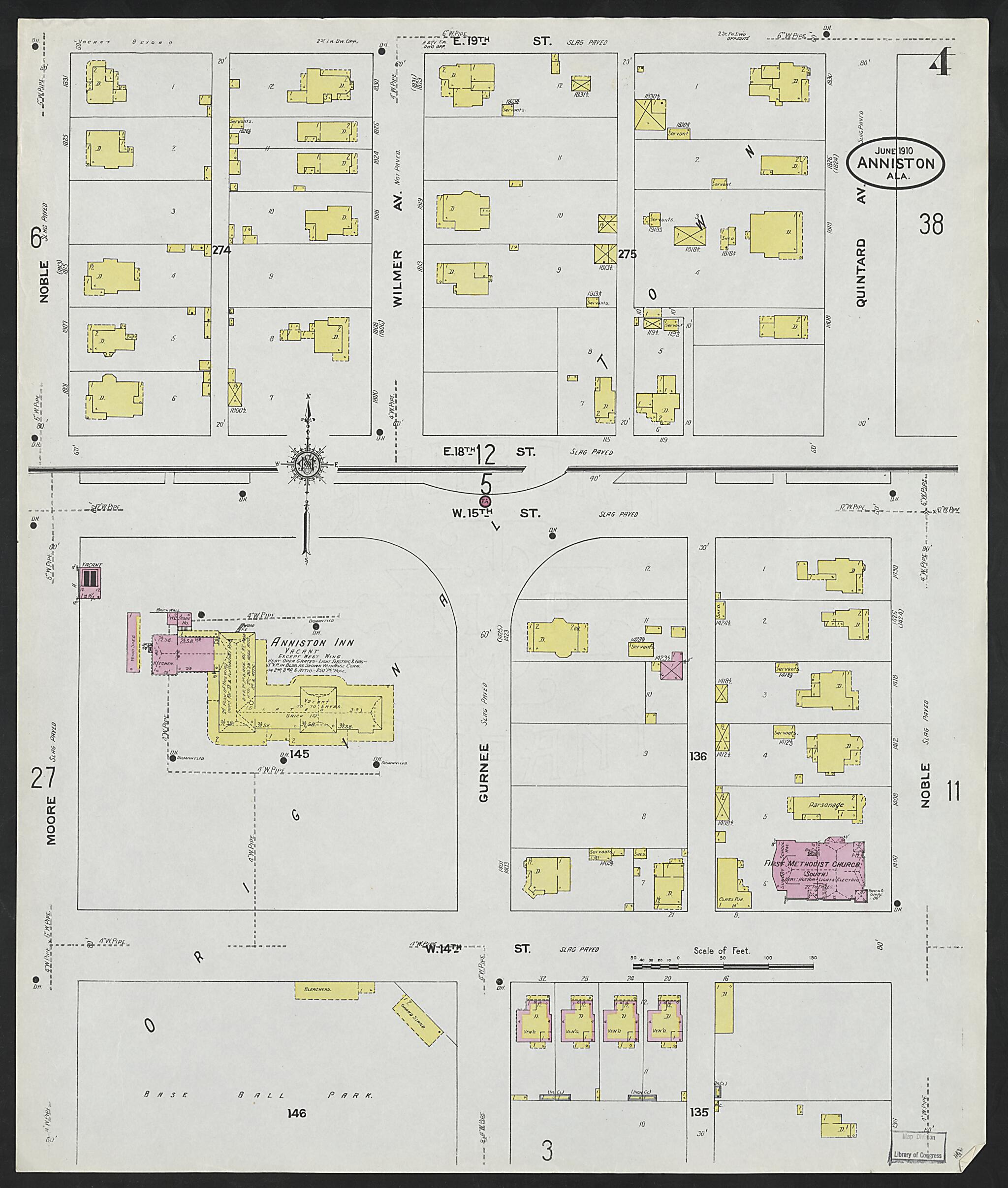 This old map of Anniston, Calhoun County, Alabama was created by Sanborn Map Company in 1910