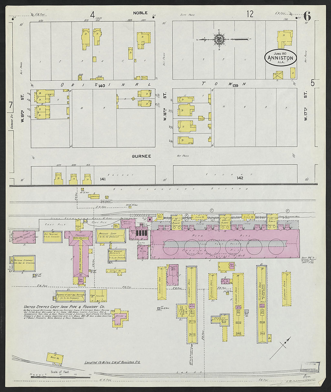 This old map of Anniston, Calhoun County, Alabama was created by Sanborn Map Company in 1910