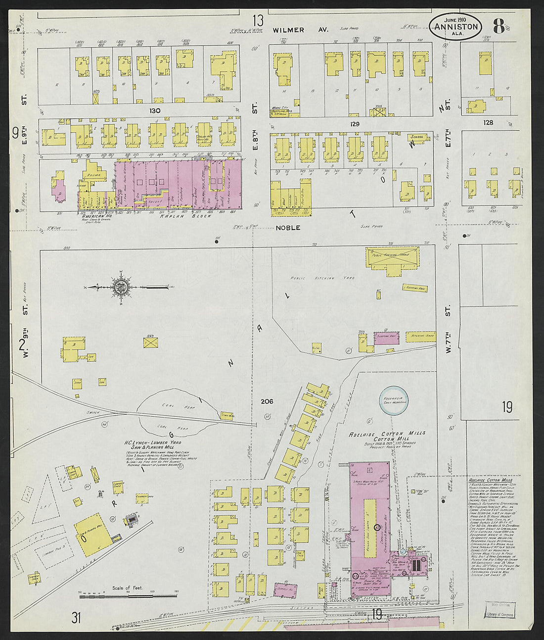 This old map of Anniston, Calhoun County, Alabama was created by Sanborn Map Company in 1910