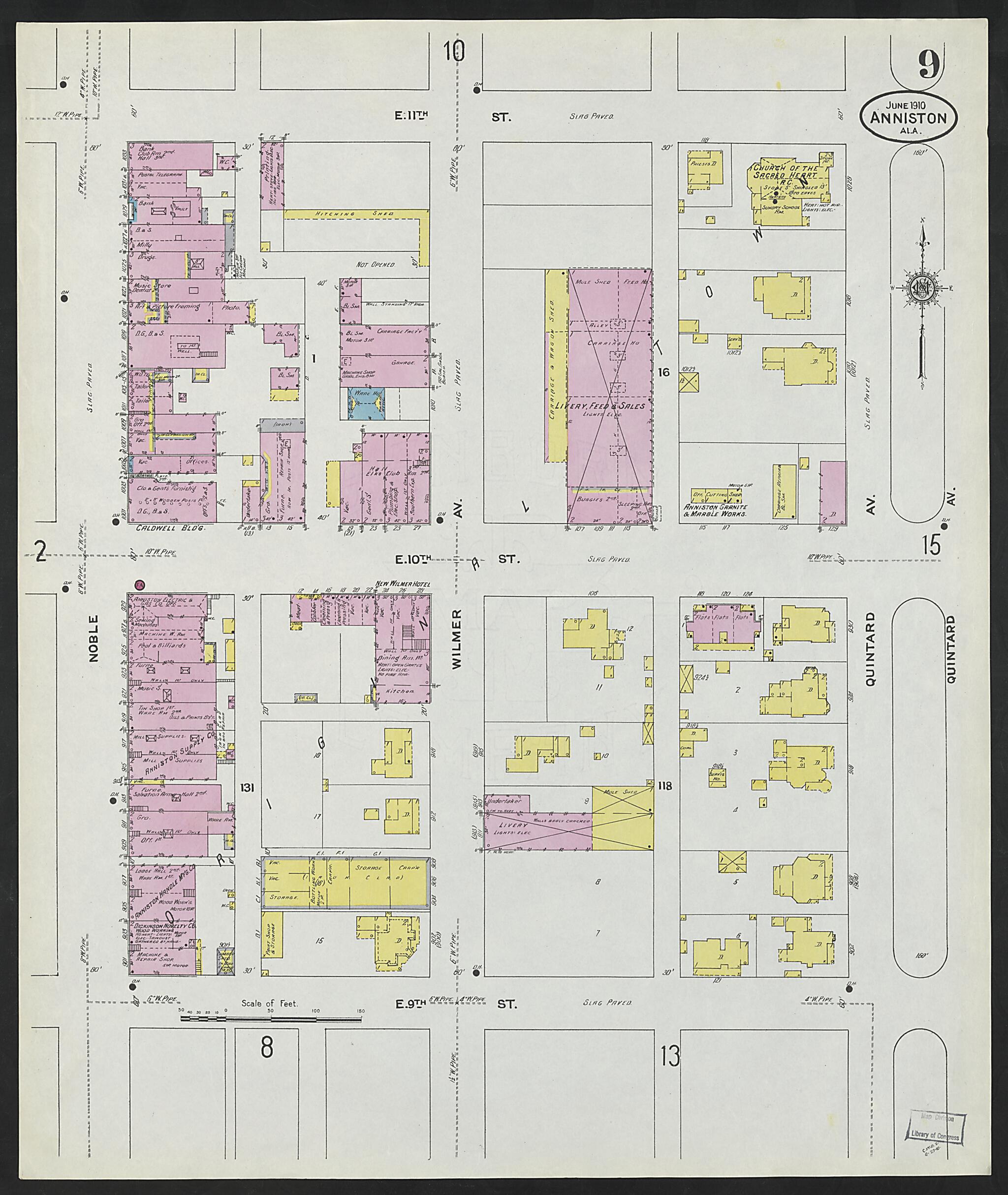 This old map of Anniston, Calhoun County, Alabama was created by Sanborn Map Company in 1910