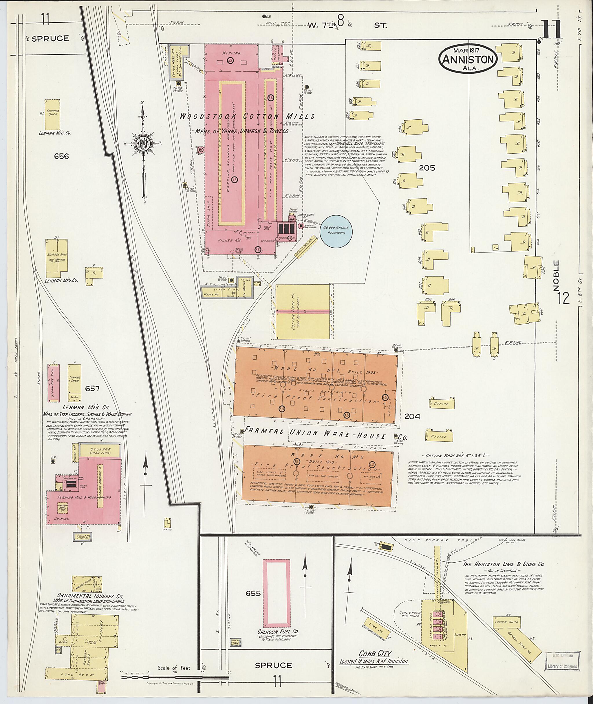 This old map of Anniston, Calhoun County, Alabama was created by Sanborn Map Company in 1917