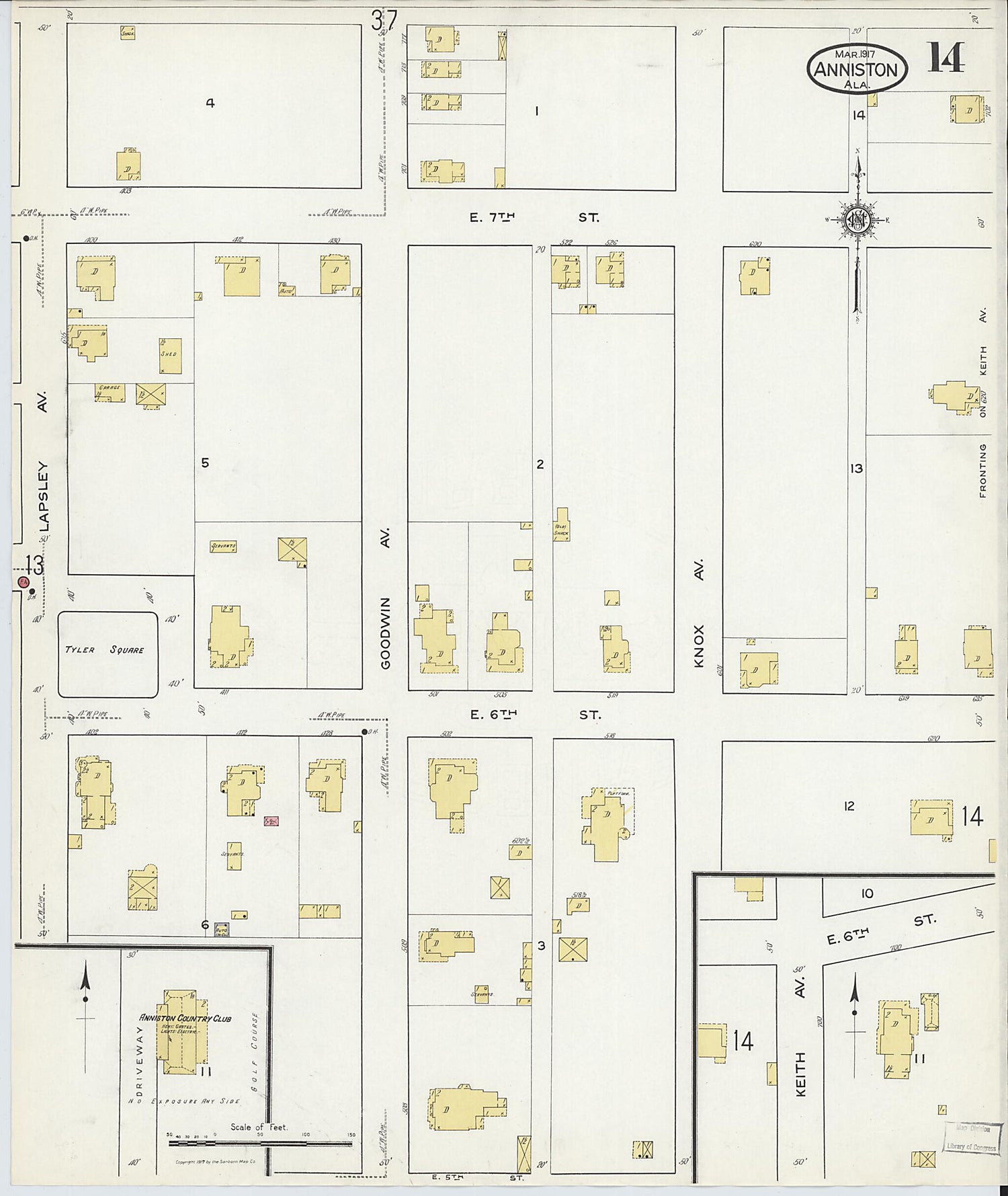 This old map of Anniston, Calhoun County, Alabama was created by Sanborn Map Company in 1917