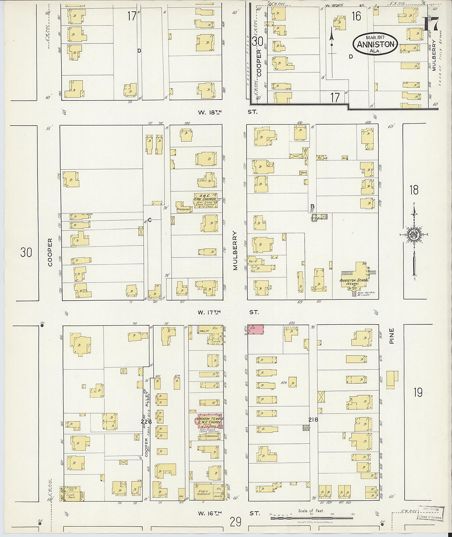 This old map of Anniston, Calhoun County, Alabama was created by Sanborn Map Company in 1917