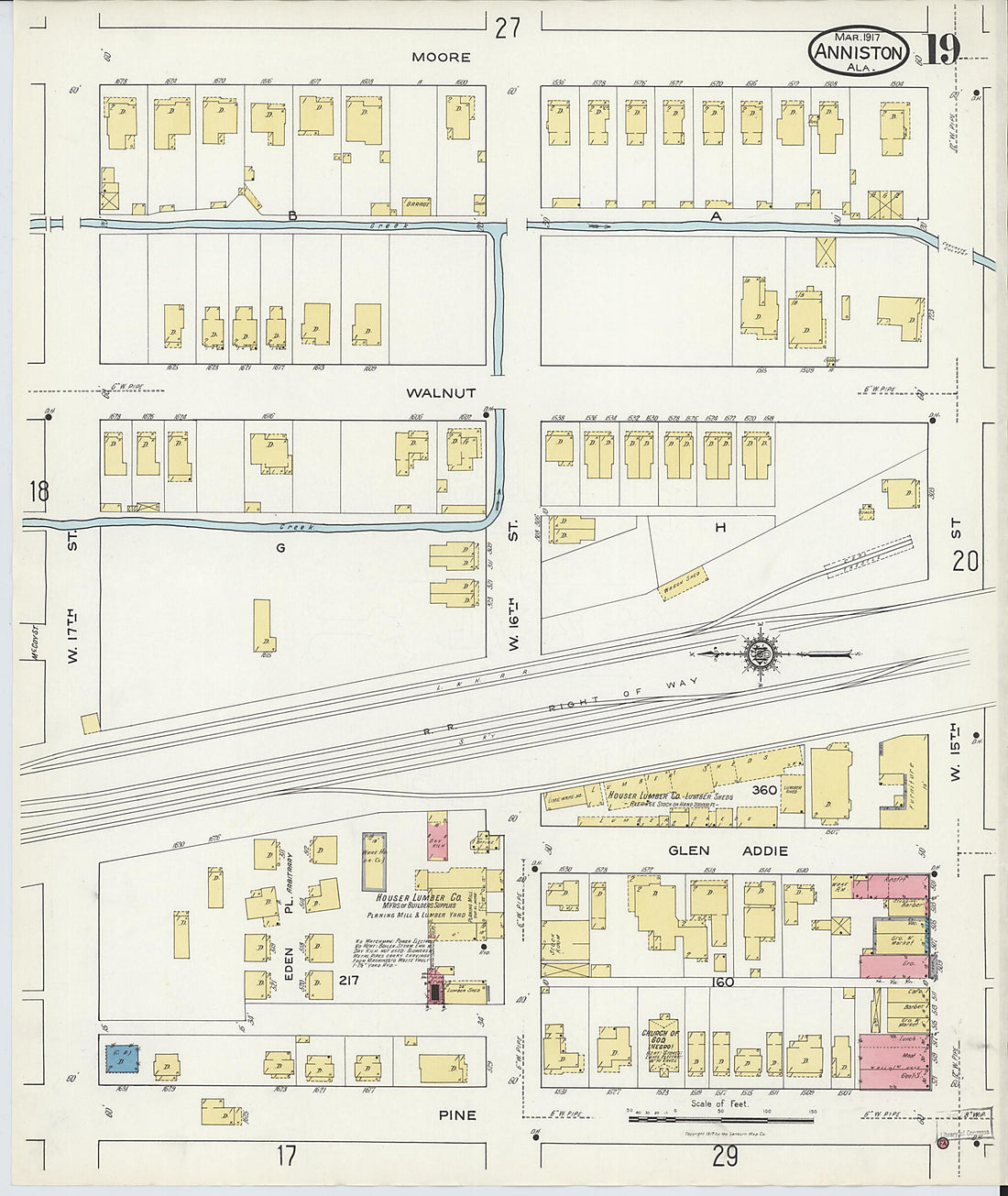 This old map of Anniston, Calhoun County, Alabama was created by Sanborn Map Company in 1917