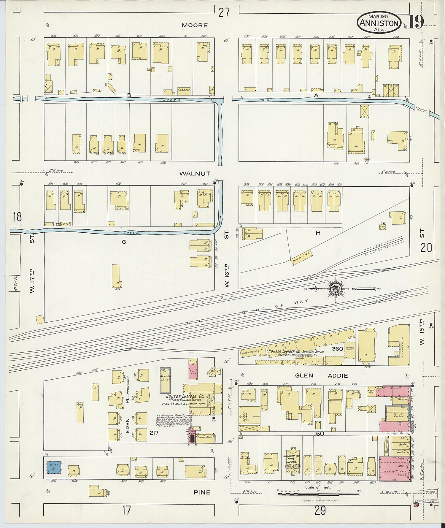 This old map of Anniston, Calhoun County, Alabama was created by Sanborn Map Company in 1917