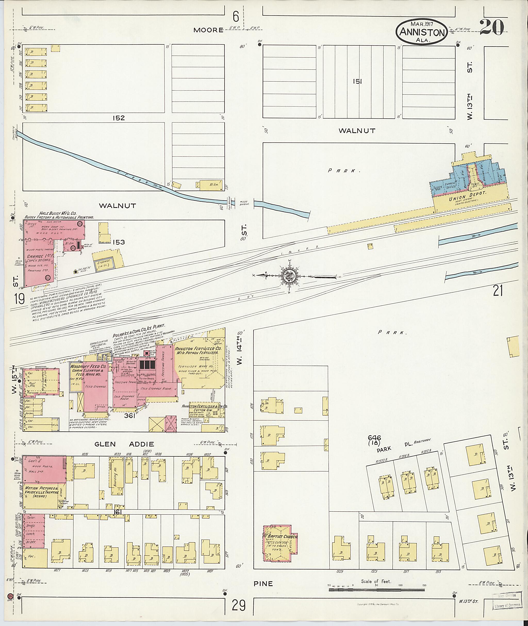 This old map of Anniston, Calhoun County, Alabama was created by Sanborn Map Company in 1917