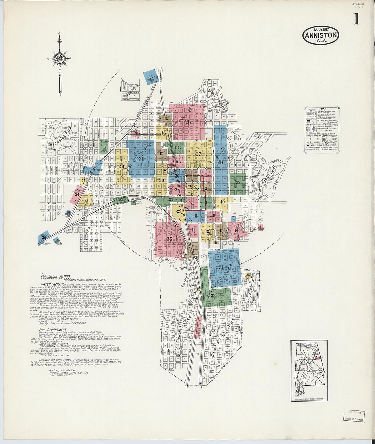 Anniston, Calhoun County, Alabama 1917 (Sheet 1 of 39) by Relic Map Company