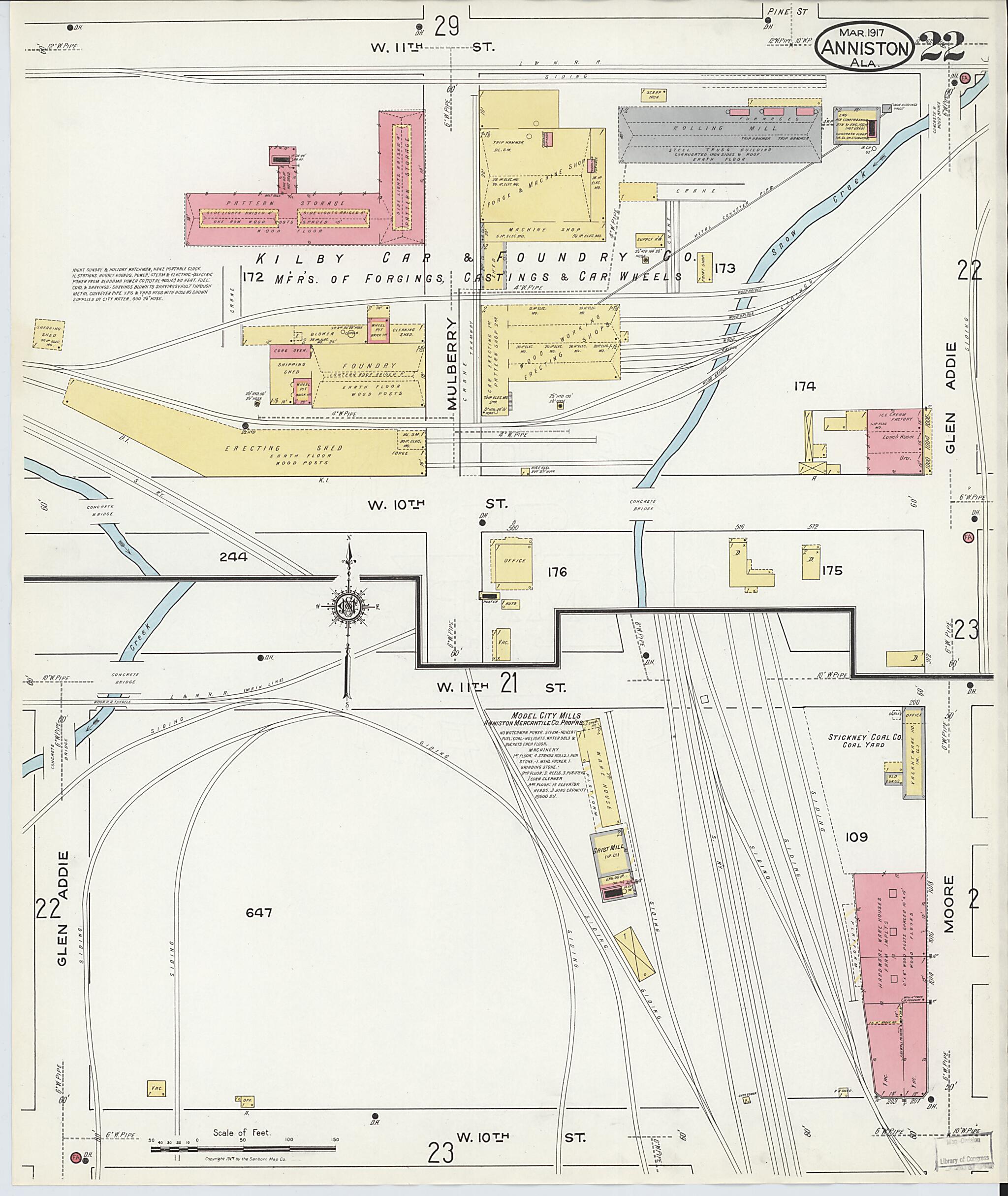 This old map of Anniston, Calhoun County, Alabama was created by Sanborn Map Company in 1917