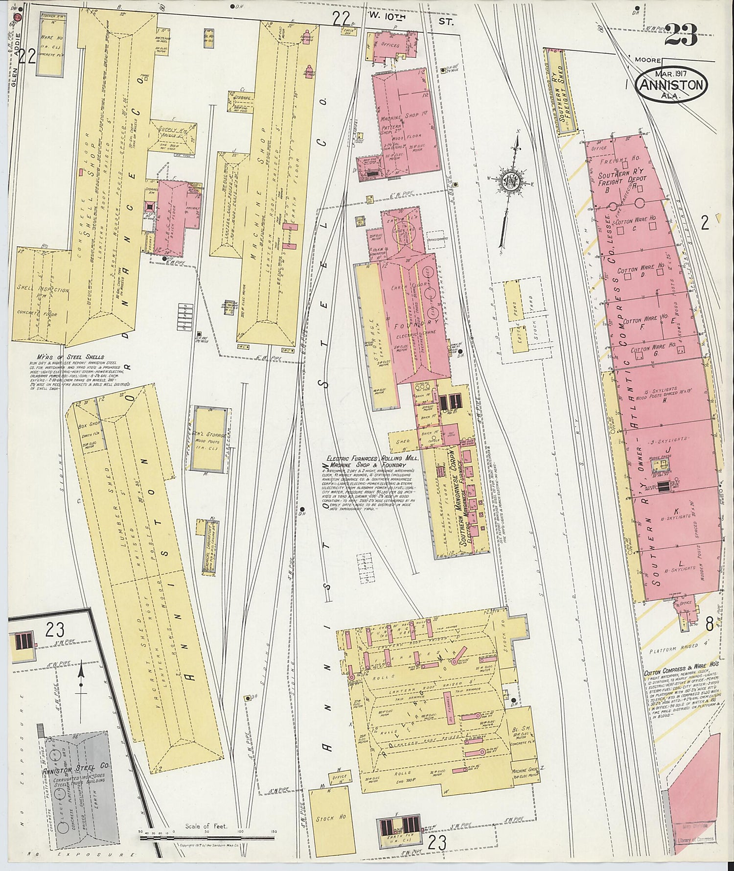 This old map of Anniston, Calhoun County, Alabama was created by Sanborn Map Company in 1917