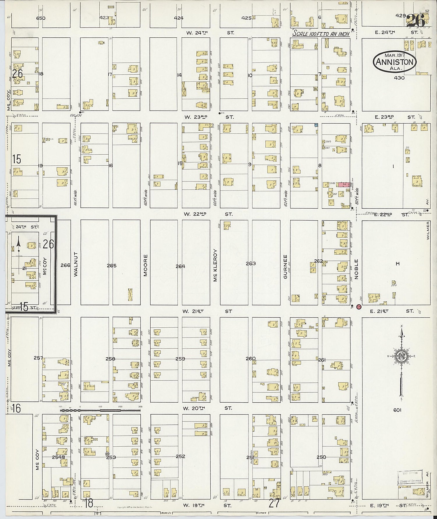 This old map of Anniston, Calhoun County, Alabama was created by Sanborn Map Company in 1917