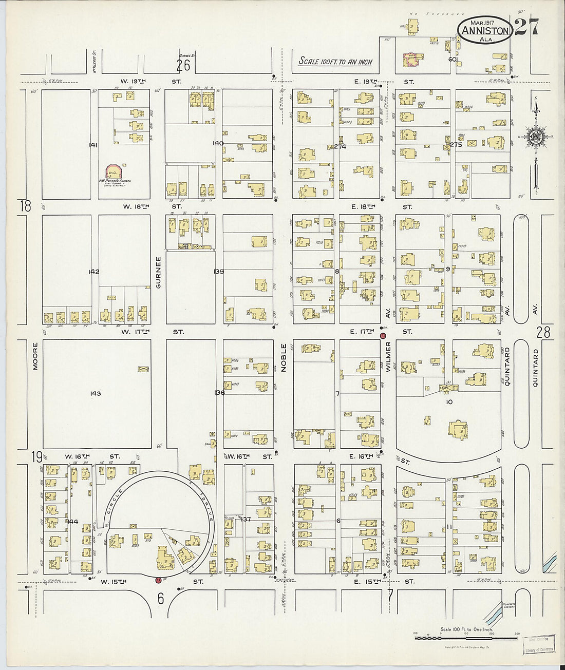 This old map of Anniston, Calhoun County, Alabama was created by Sanborn Map Company in 1917