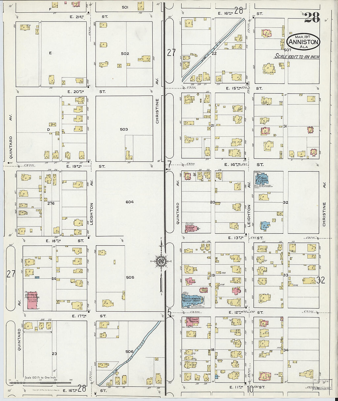 This old map of Anniston, Calhoun County, Alabama was created by Sanborn Map Company in 1917